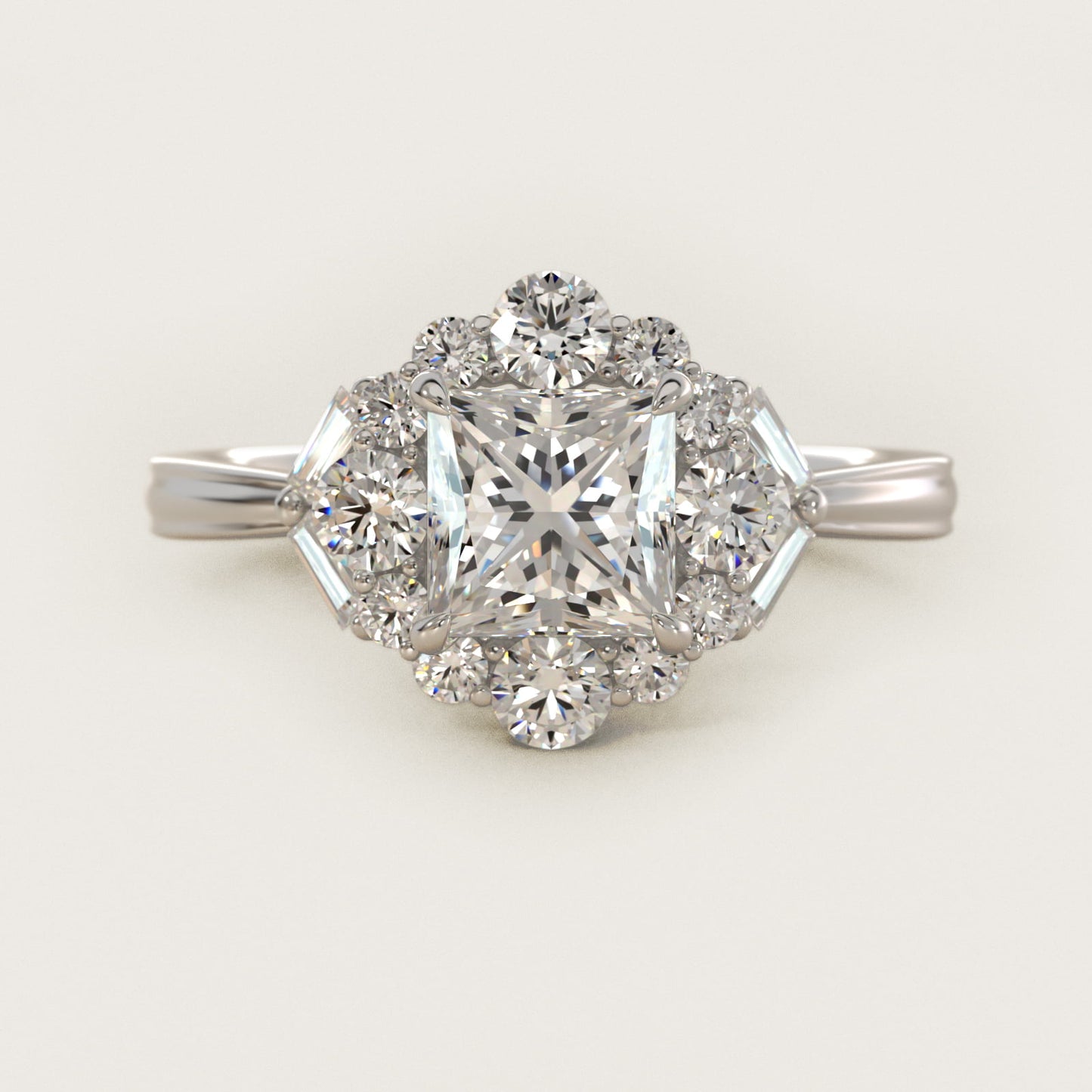 Glamour Halo Vintage-Style Engagement Ring In 14K White Gold By James Allen - Princess Center
