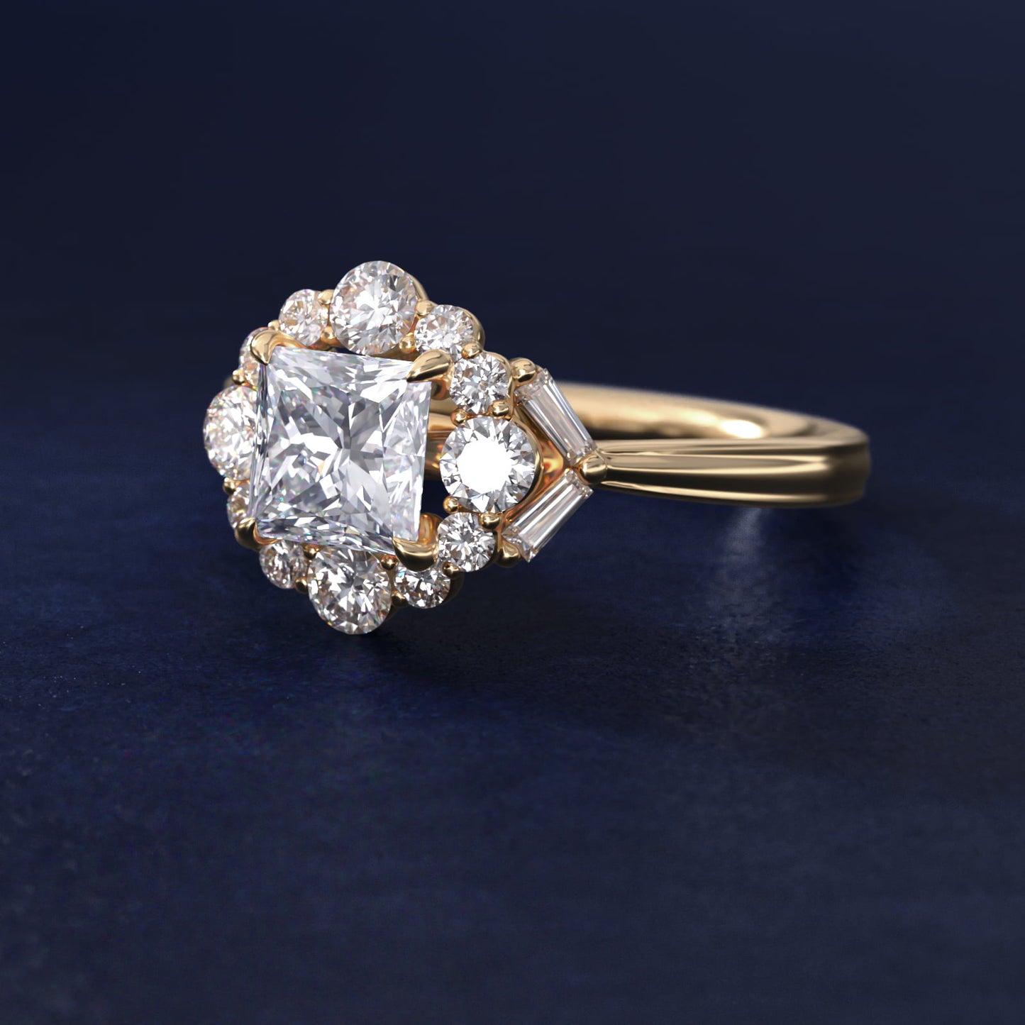 Glamour Halo Vintage-Style Engagement Ring In 18k Yellow Gold By James Allen - Princess Center