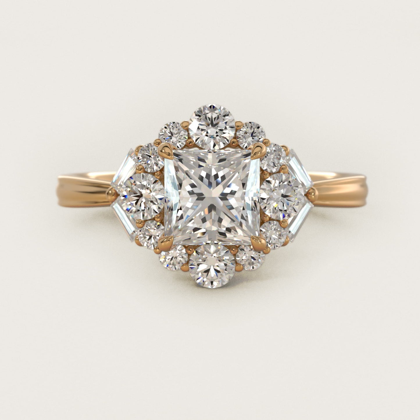 Glamour Halo Vintage-Style Engagement Ring In 14K Yellow Gold By James Allen - Princess Center