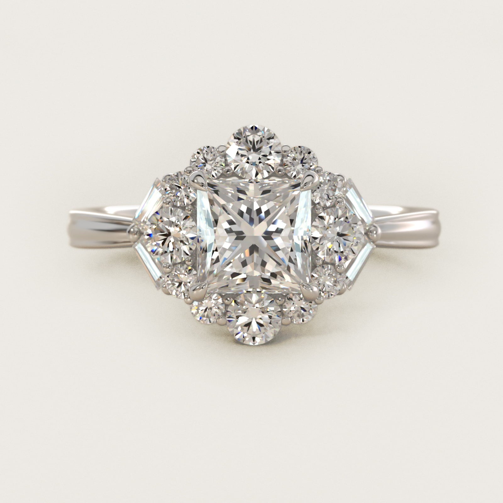 Glamour Halo Vintage-Style Engagement Ring In Platinum By James Allen - Princess Center