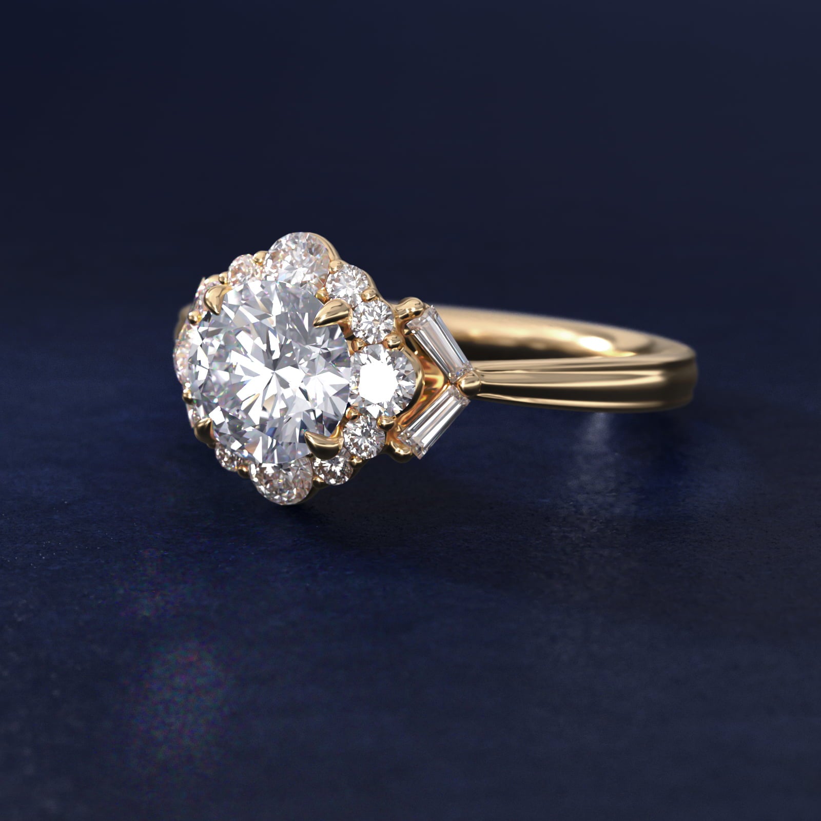 Glamour Halo Vintage-Style Engagement Ring In 14K Yellow Gold By James Allen - Round Center