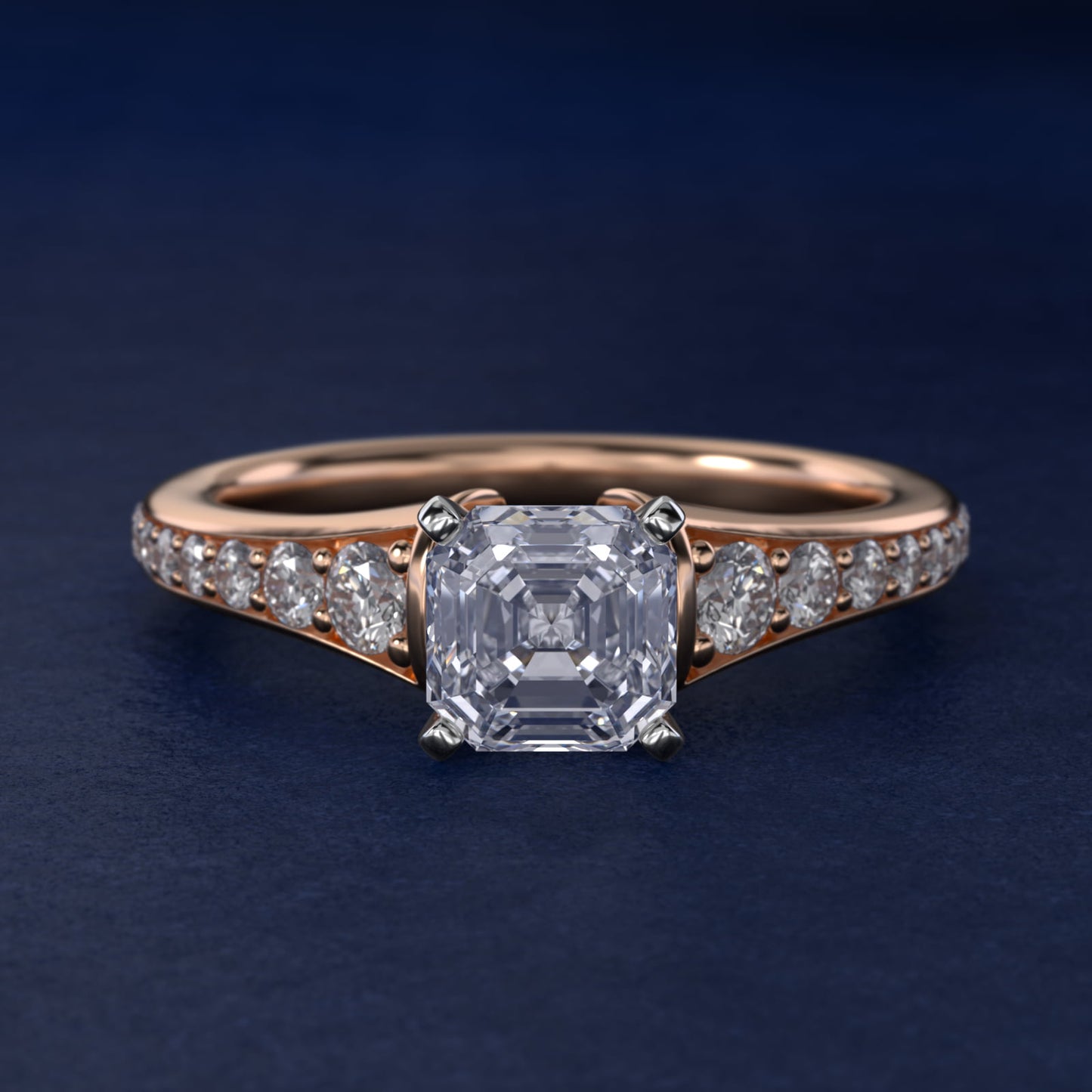 Graduated Diamond Engagement Ring in 18k Rose Gold (1/3 ct. tw.) - Asscher Center
