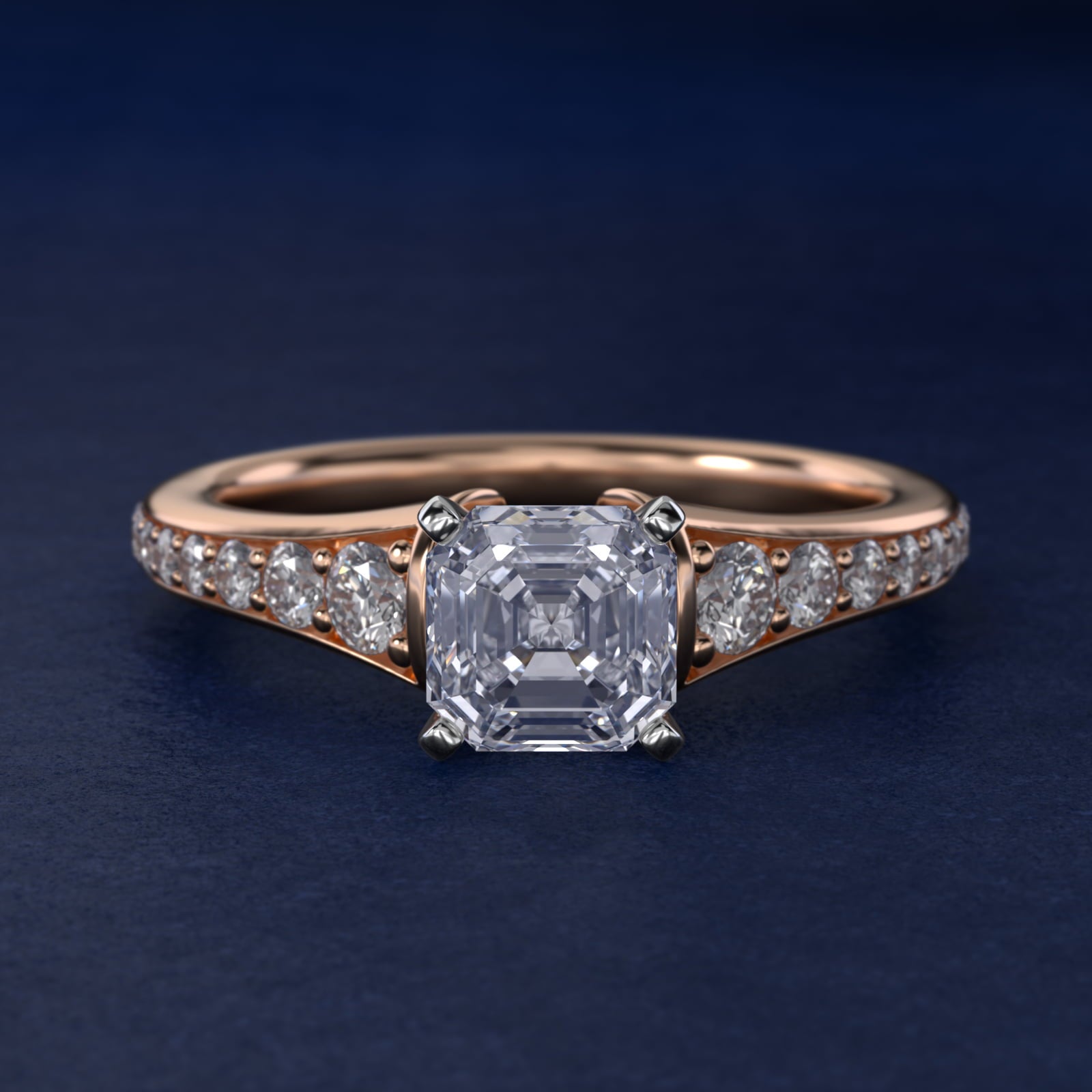 Graduated Diamond Engagement Ring in 18k Rose Gold (1/3 ct. tw.) - Asscher Center