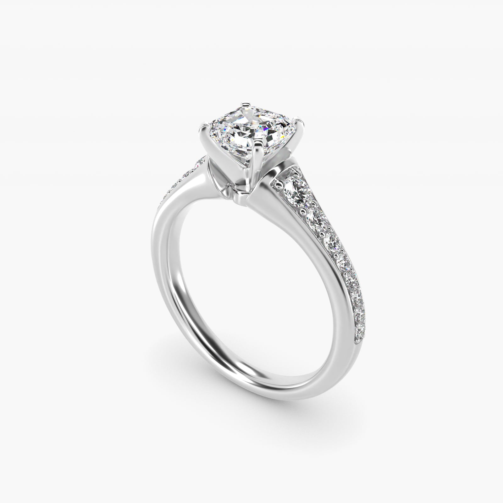 Graduated Diamond Engagement Ring in 18k White Gold (1/3 ct. tw.) - Asscher Center