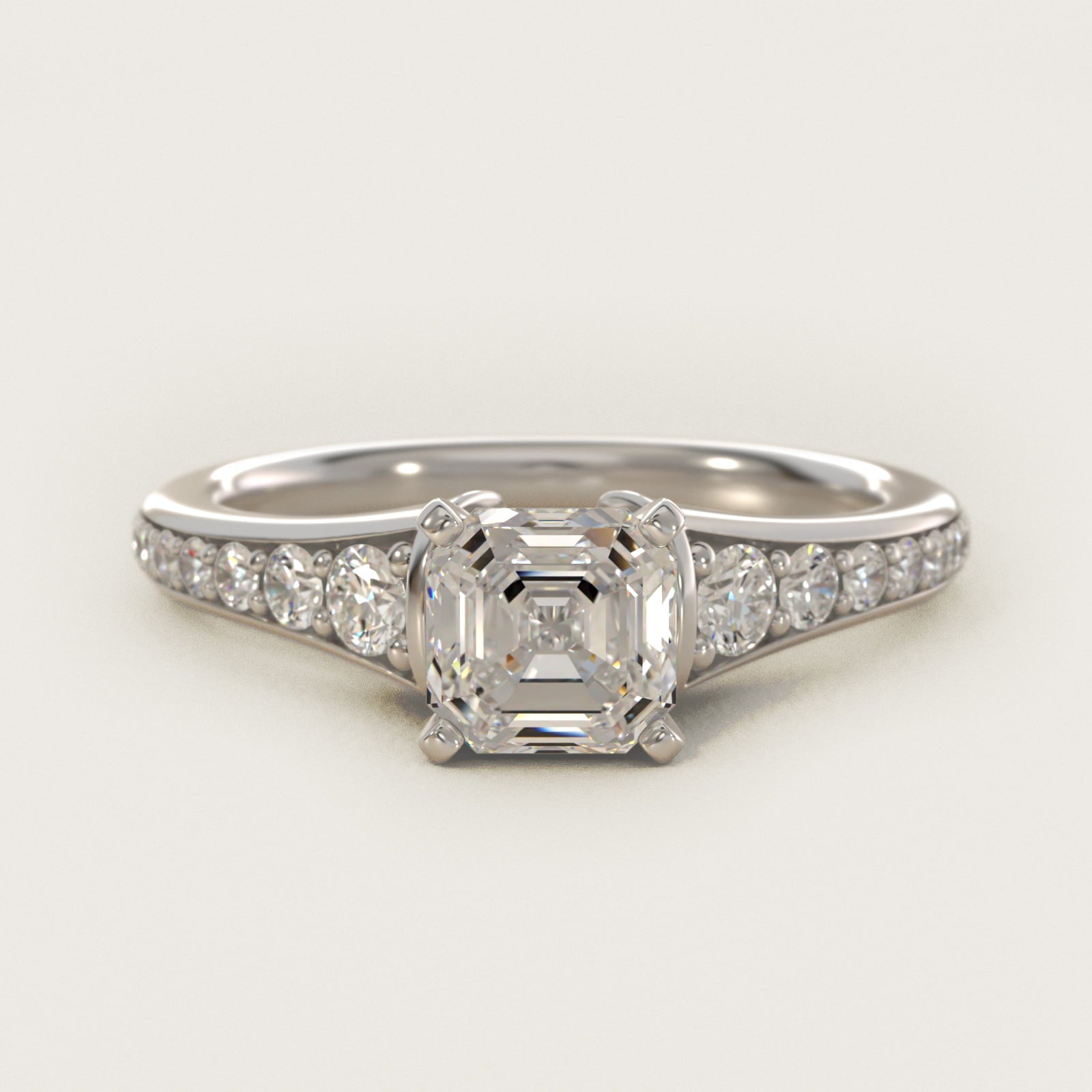 Graduated Diamond Engagement Ring in 14k White Gold (1/3 ct. tw.) - Asscher Center