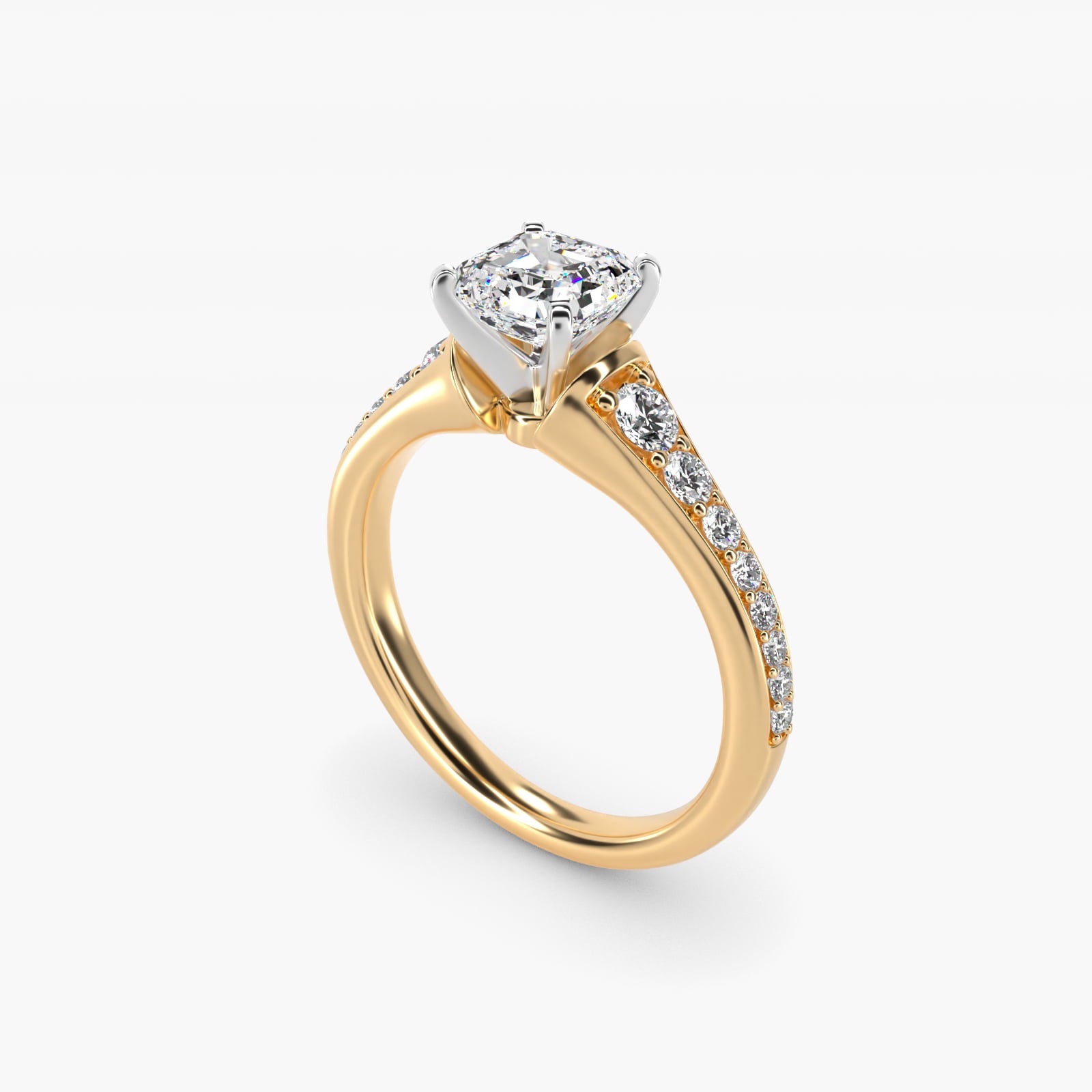 Graduated Diamond Engagement Ring in 14K Yellow Gold (1/3 ct. tw.) - Asscher Center