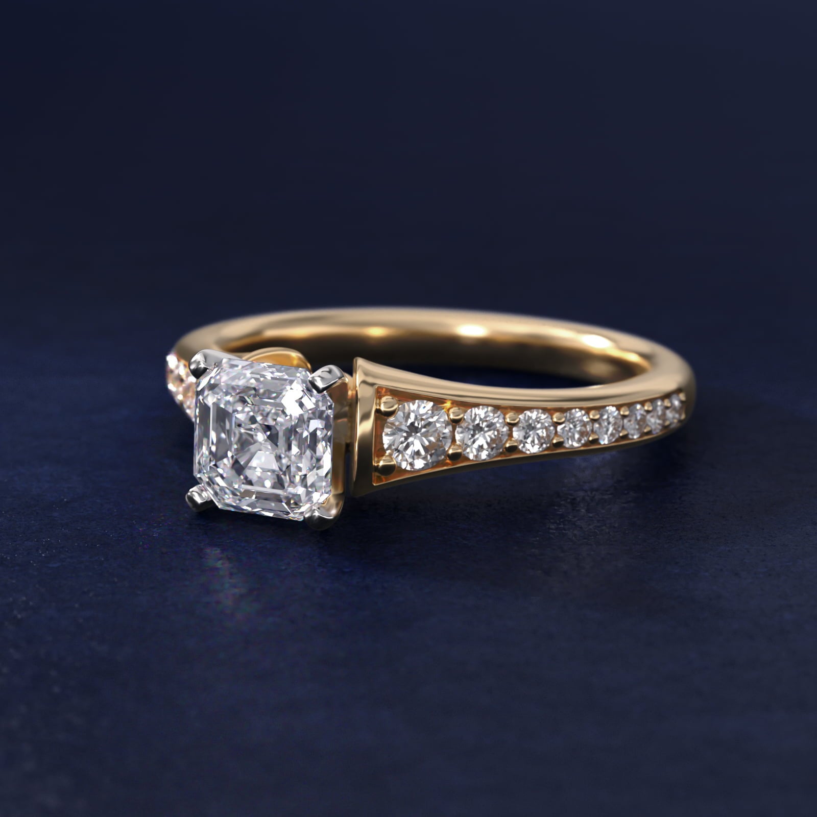 Graduated Diamond Engagement Ring in 14K Yellow Gold (1/3 ct. tw.) - Asscher Center