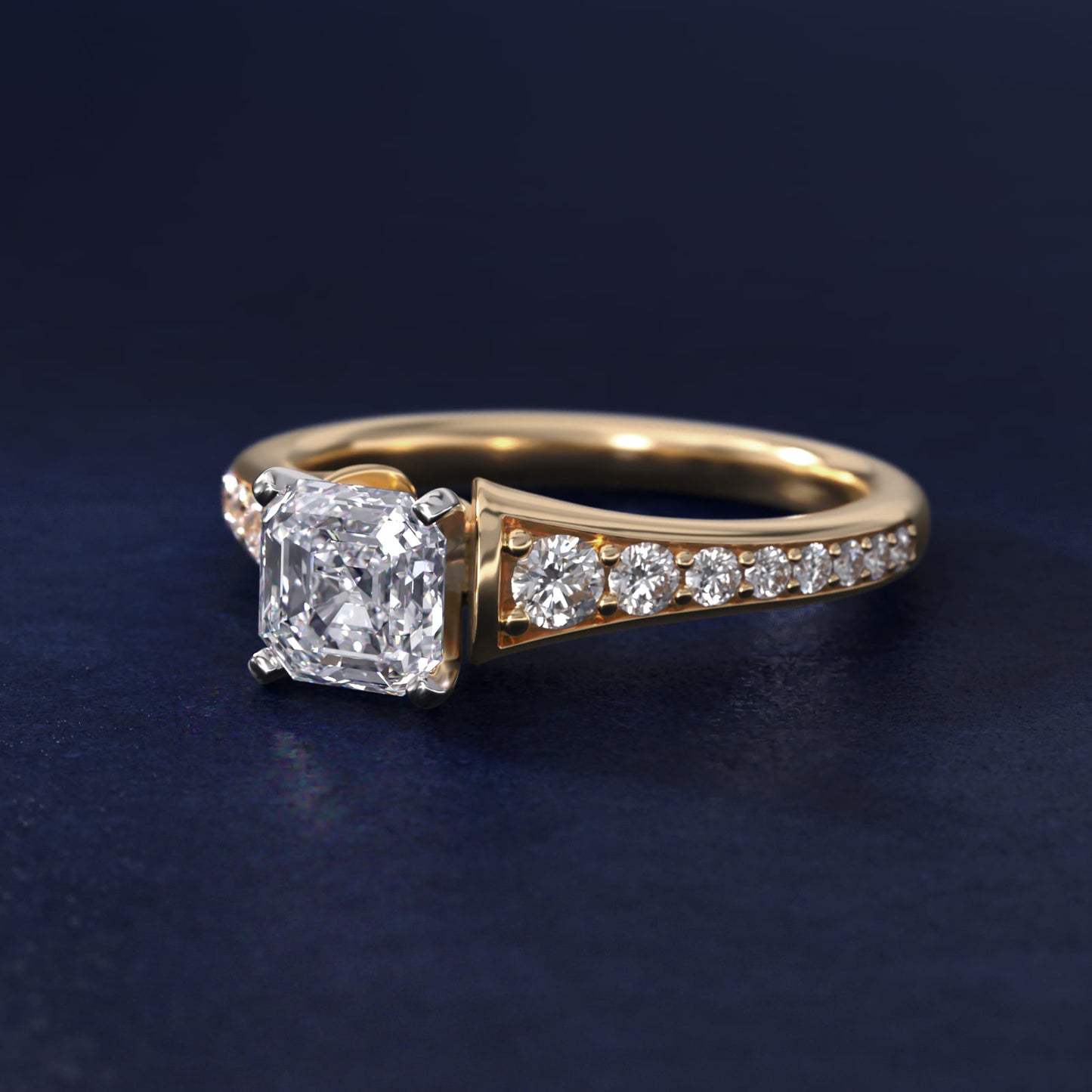 Graduated Diamond Engagement Ring in 18k Yellow Gold (1/3 ct. tw.) - Asscher Center