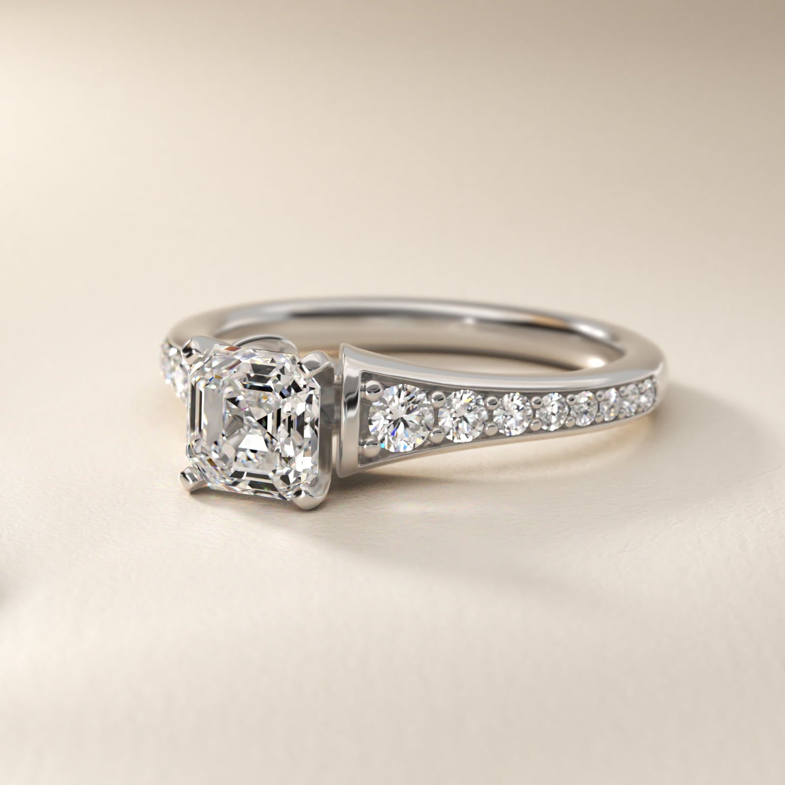 Graduated Diamond Engagement Ring in Platinum (1/3 ct. tw.) - Asscher Center