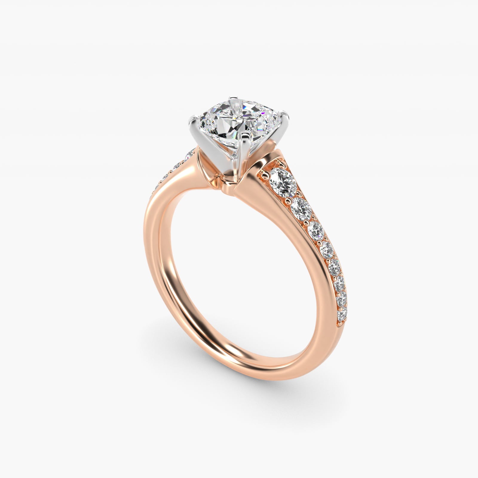Graduated Diamond Engagement Ring in 14k Rose Gold (1/3 ct. tw.) - Cushion Center