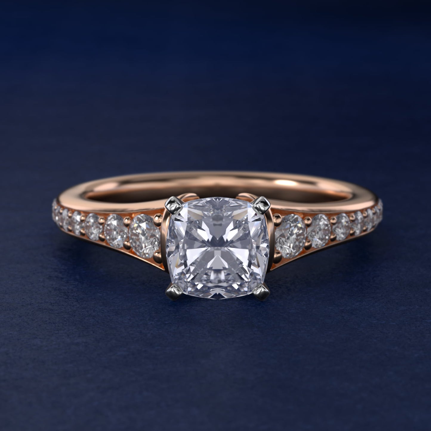 Graduated Diamond Engagement Ring in 14k Rose Gold (1/3 ct. tw.) - Cushion Center