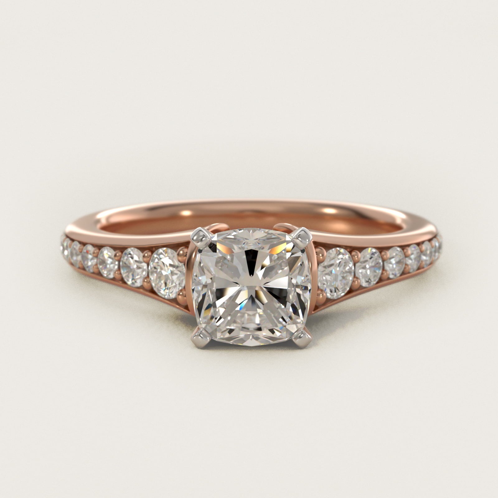 Graduated Diamond Engagement Ring in 18k Rose Gold (1/3 ct. tw.) - Cushion Center