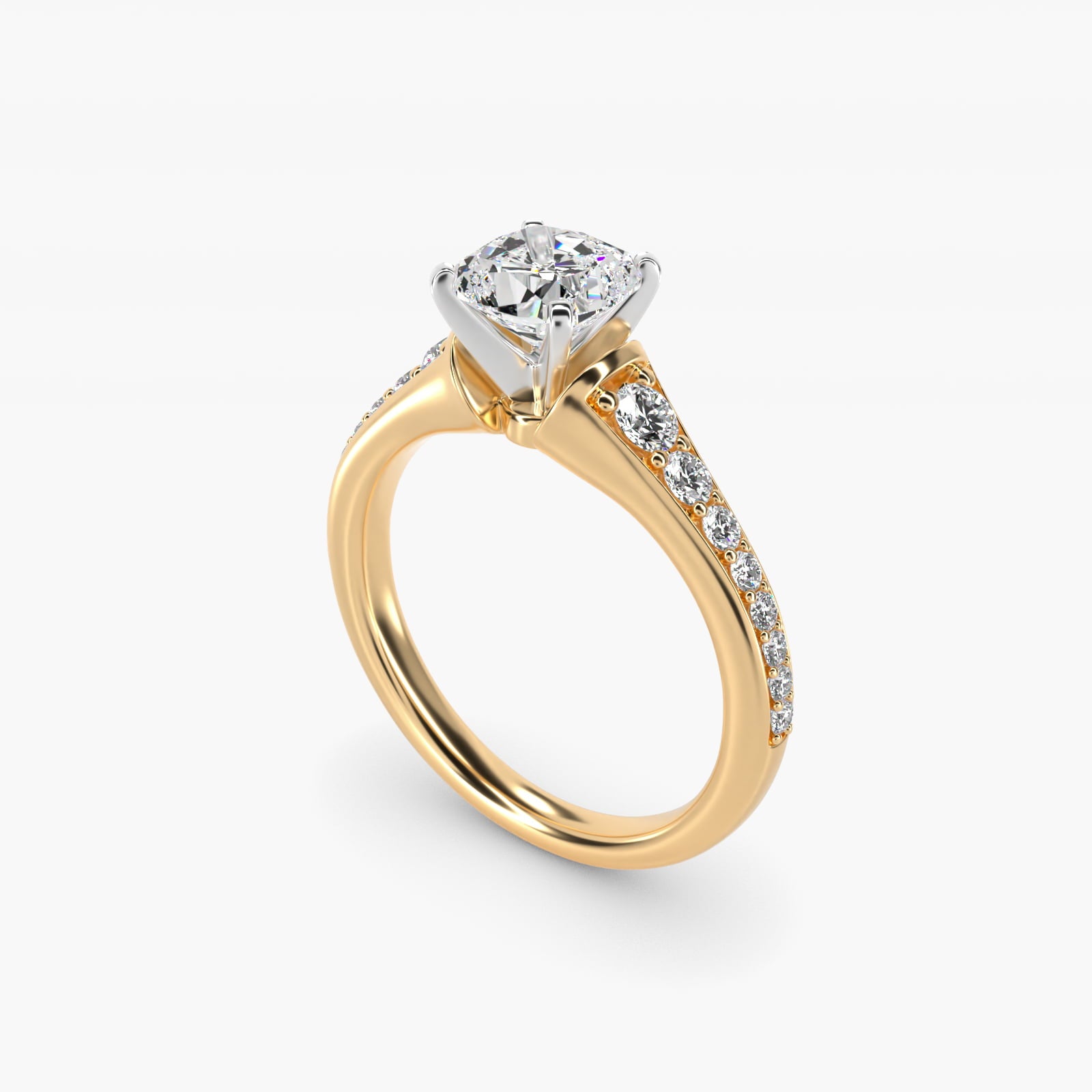 Graduated Diamond Engagement Ring in 14K Yellow Gold (1/3 ct. tw.) - Cushion Center