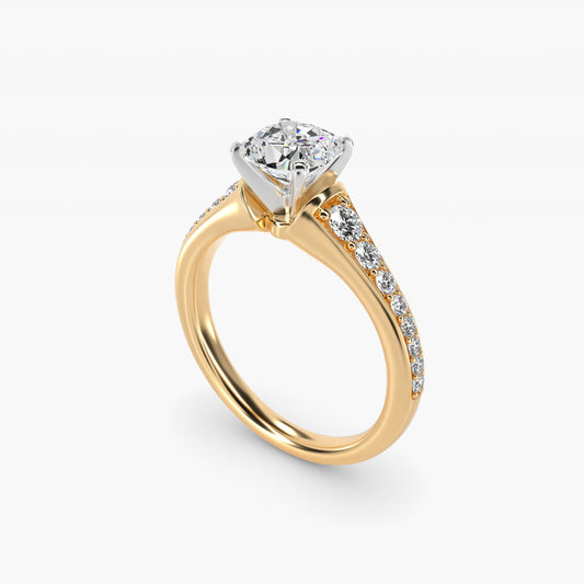 Graduated Diamond Engagement Ring in 14K Yellow Gold (1/3 ct. tw.) - Cushion Center