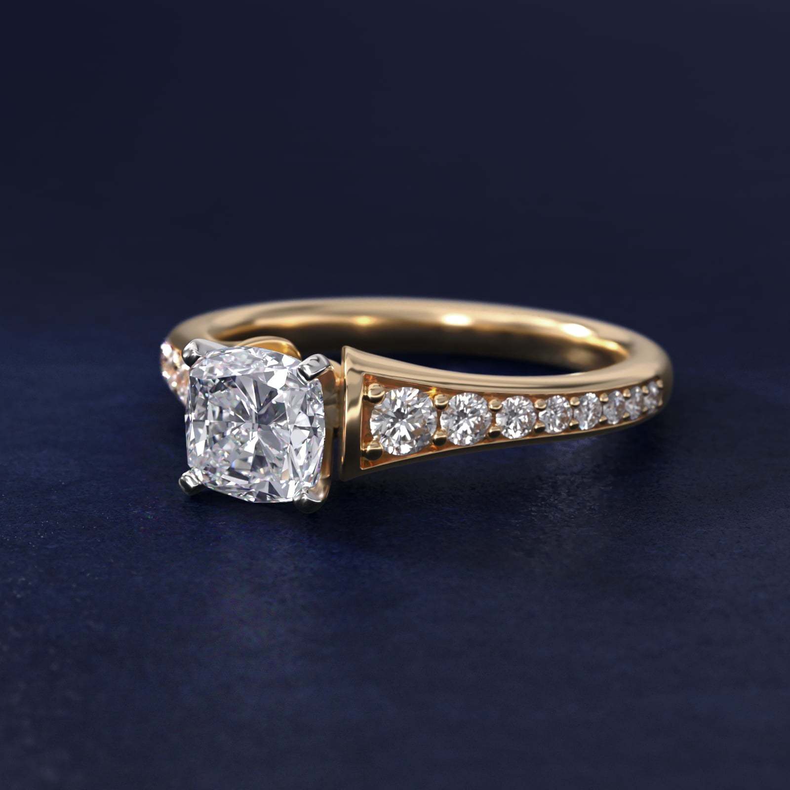 Graduated Diamond Engagement Ring in 14K Yellow Gold (1/3 ct. tw.) - Cushion Center