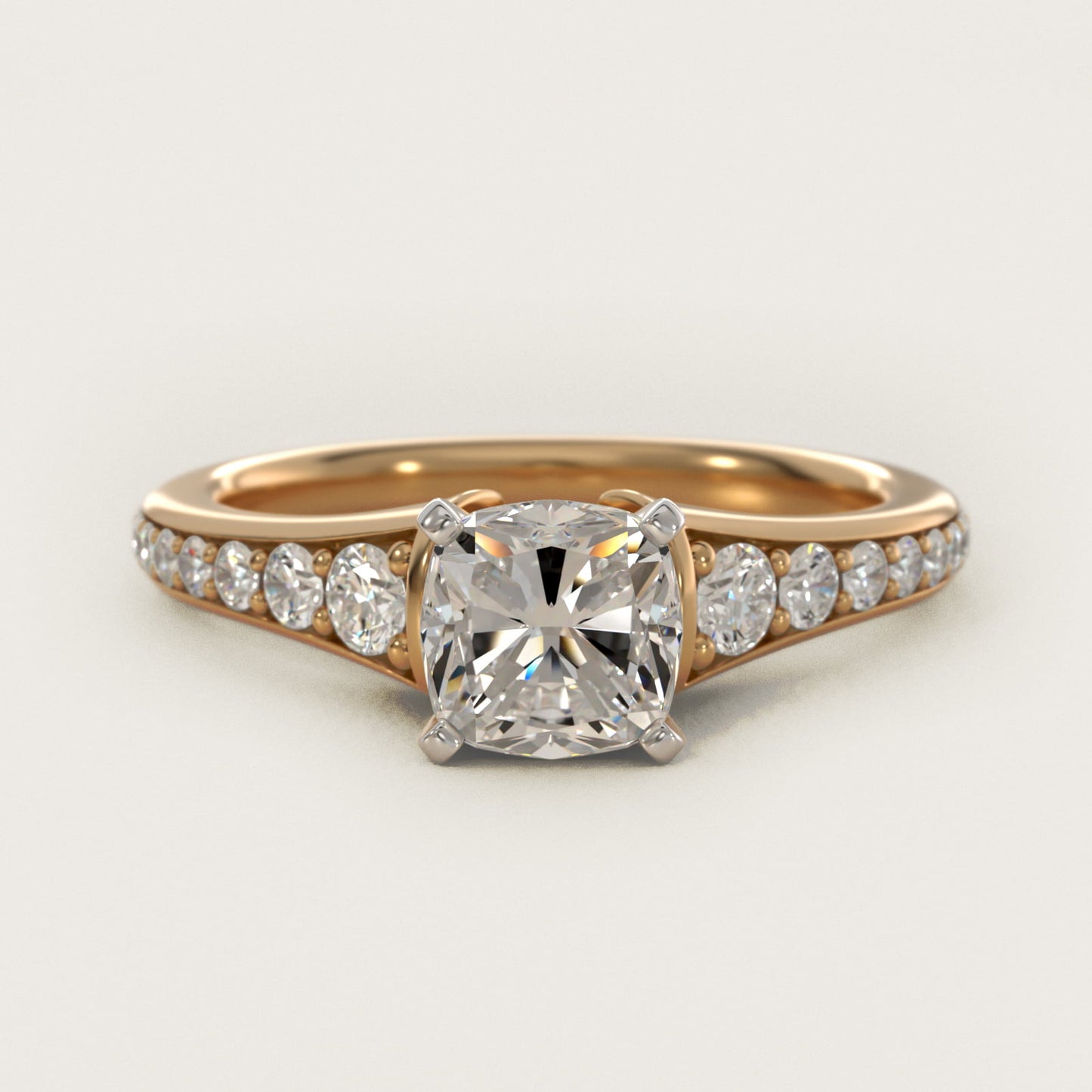 Graduated Diamond Engagement Ring in 18k Yellow Gold (1/3 ct. tw.) - Cushion Center