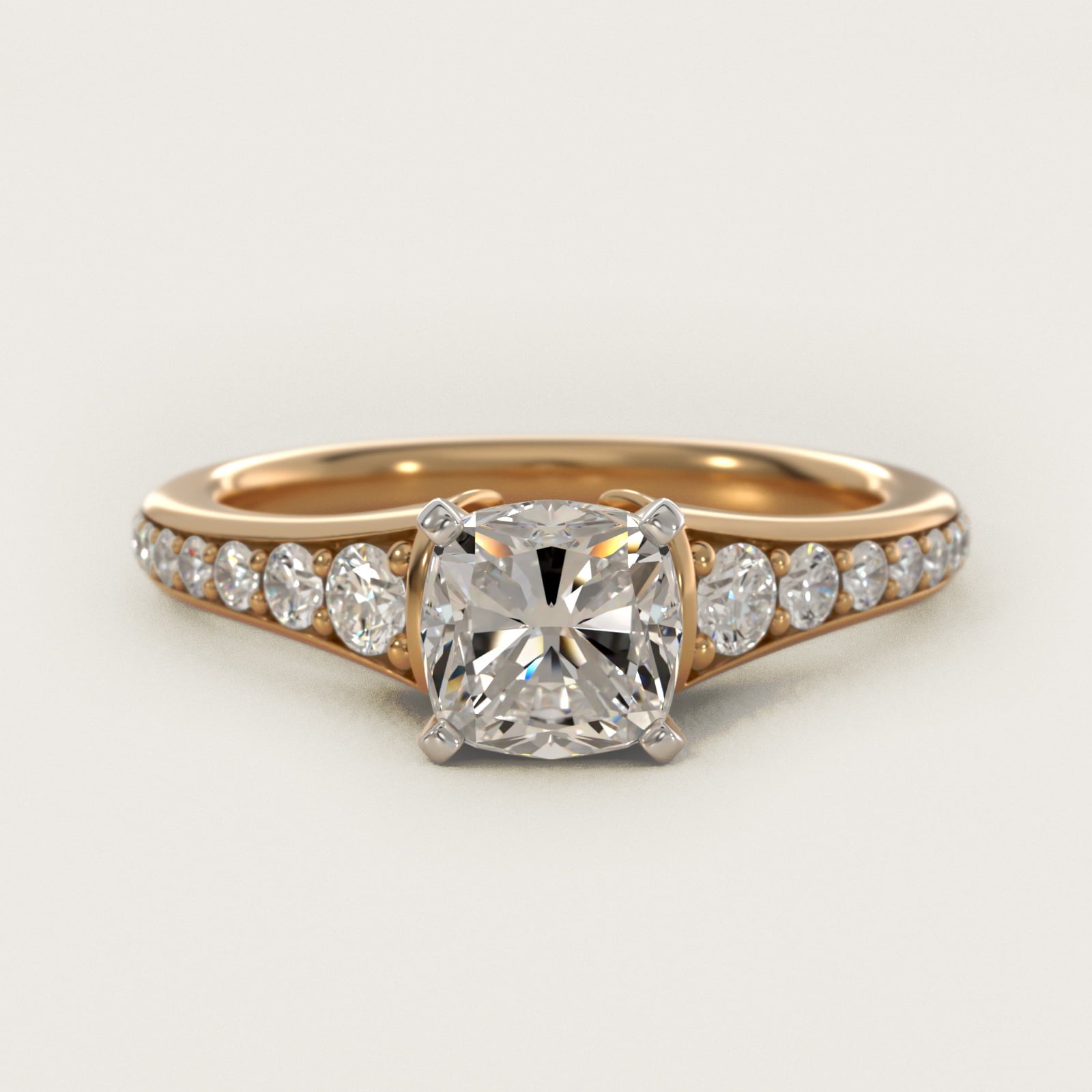 Graduated Diamond Engagement Ring in 18k Yellow Gold (1/3 ct. tw.) - Cushion Center
