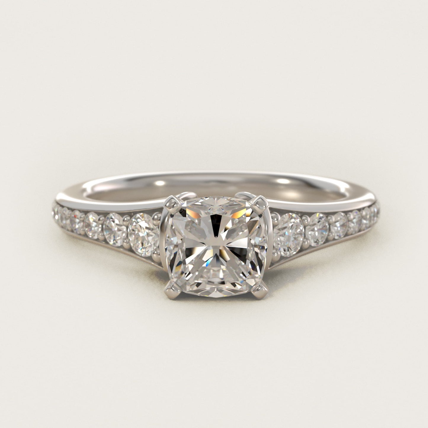 Graduated Diamond Engagement Ring in Platinum (1/3 ct. tw.) - Cushion Center