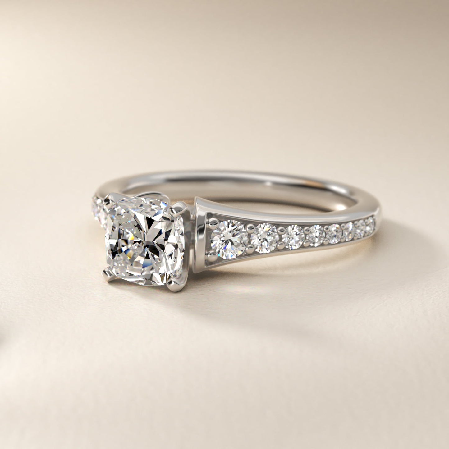 Graduated Diamond Engagement Ring in Platinum (1/3 ct. tw.) - Cushion Center