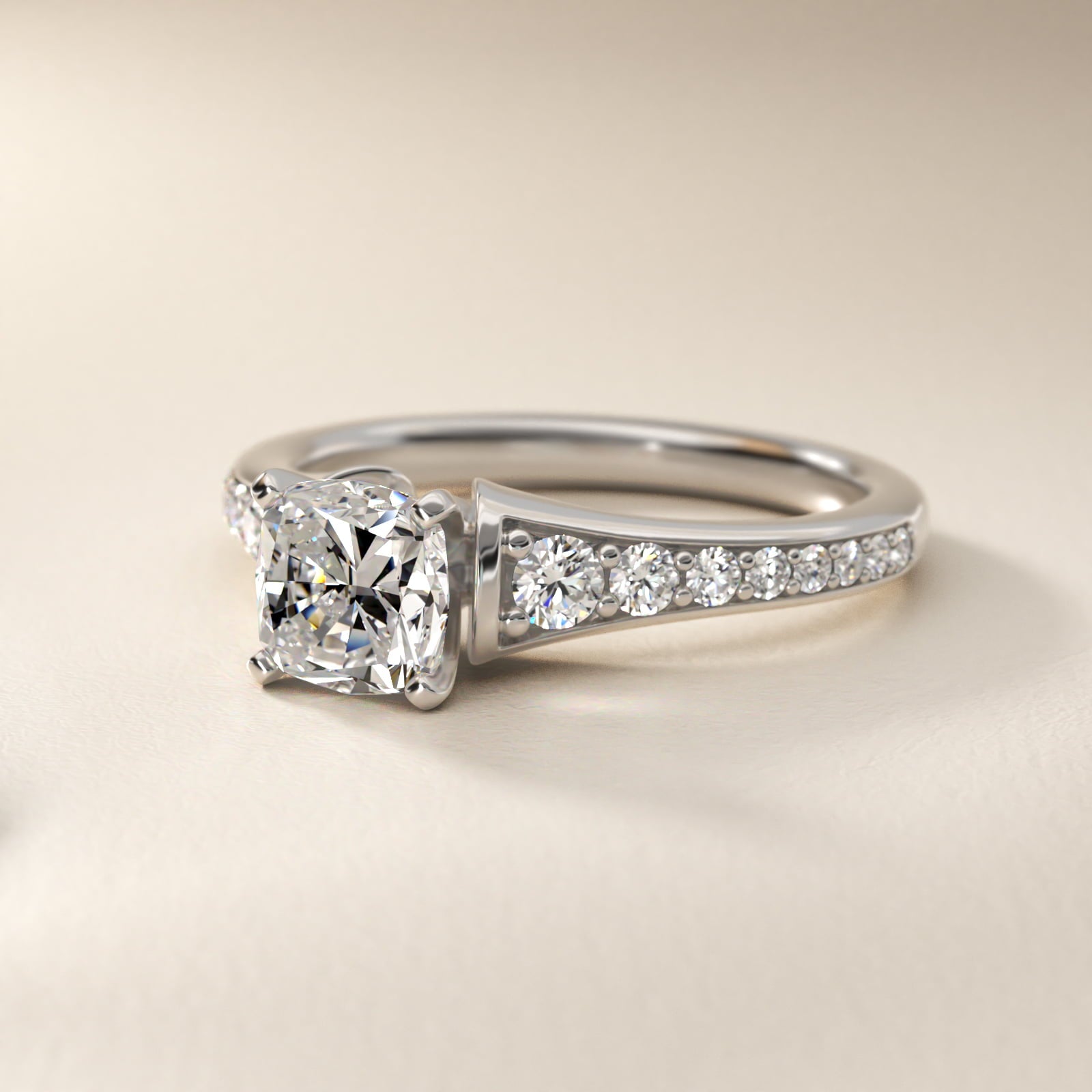 Graduated Diamond Engagement Ring in Platinum (1/3 ct. tw.) - Cushion Center