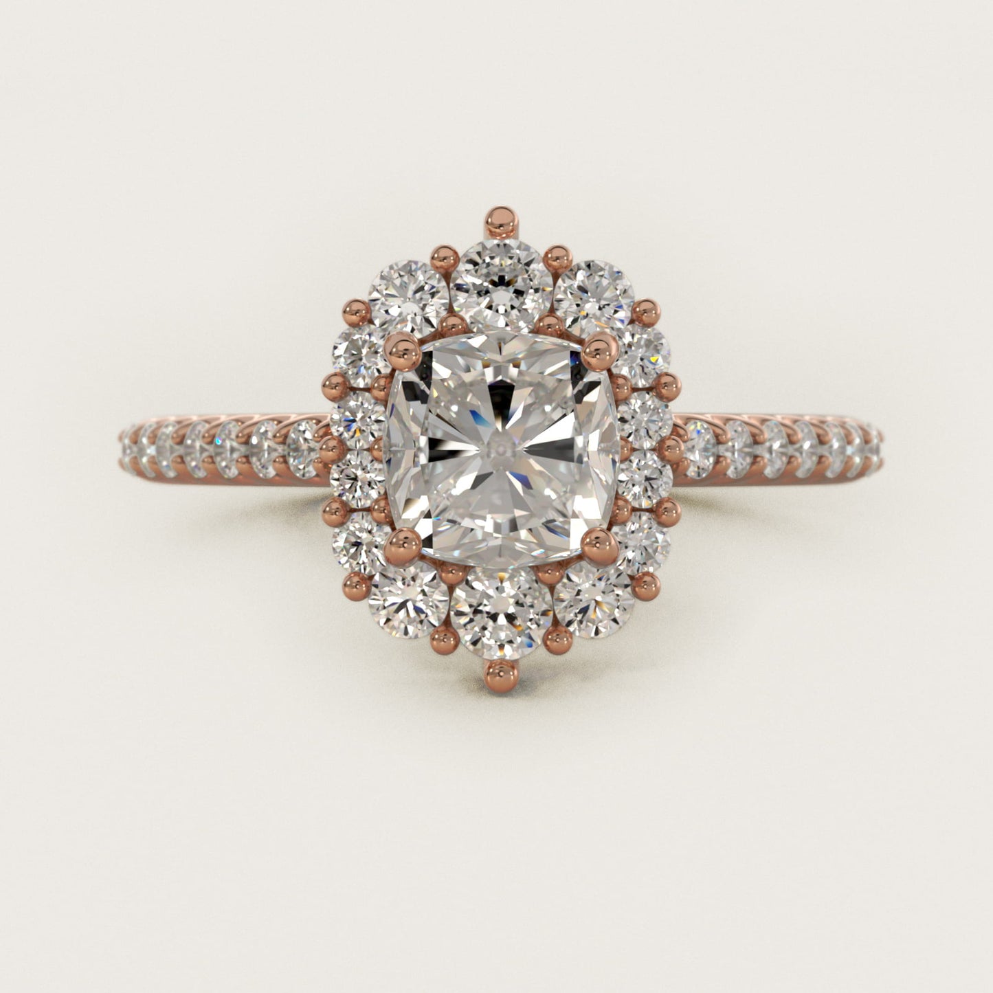 Graduated Diamond Halo Engagement Ring In 14K Rose Gold By James Allen - Cushion Center