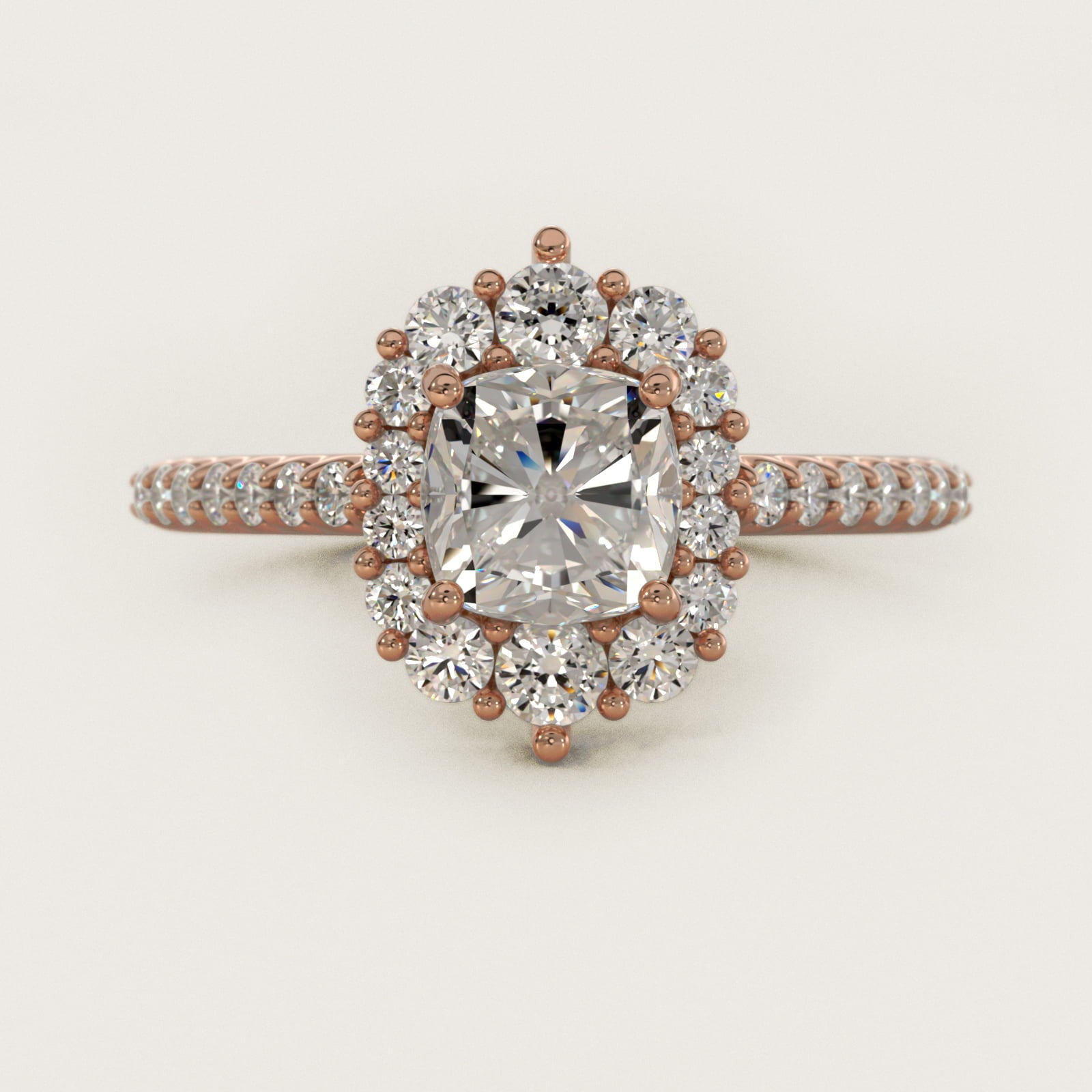 Graduated Diamond Halo Engagement Ring In 14K Rose Gold By James Allen - Cushion Center