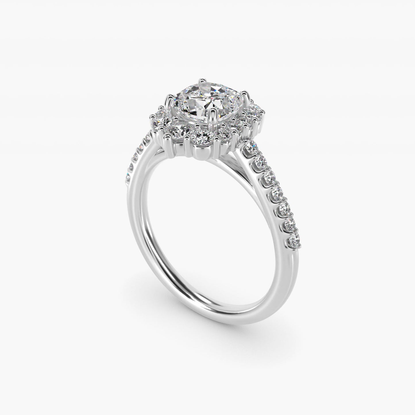 Graduated Diamond Halo Engagement Ring In 14K White Gold By James Allen - Cushion Center