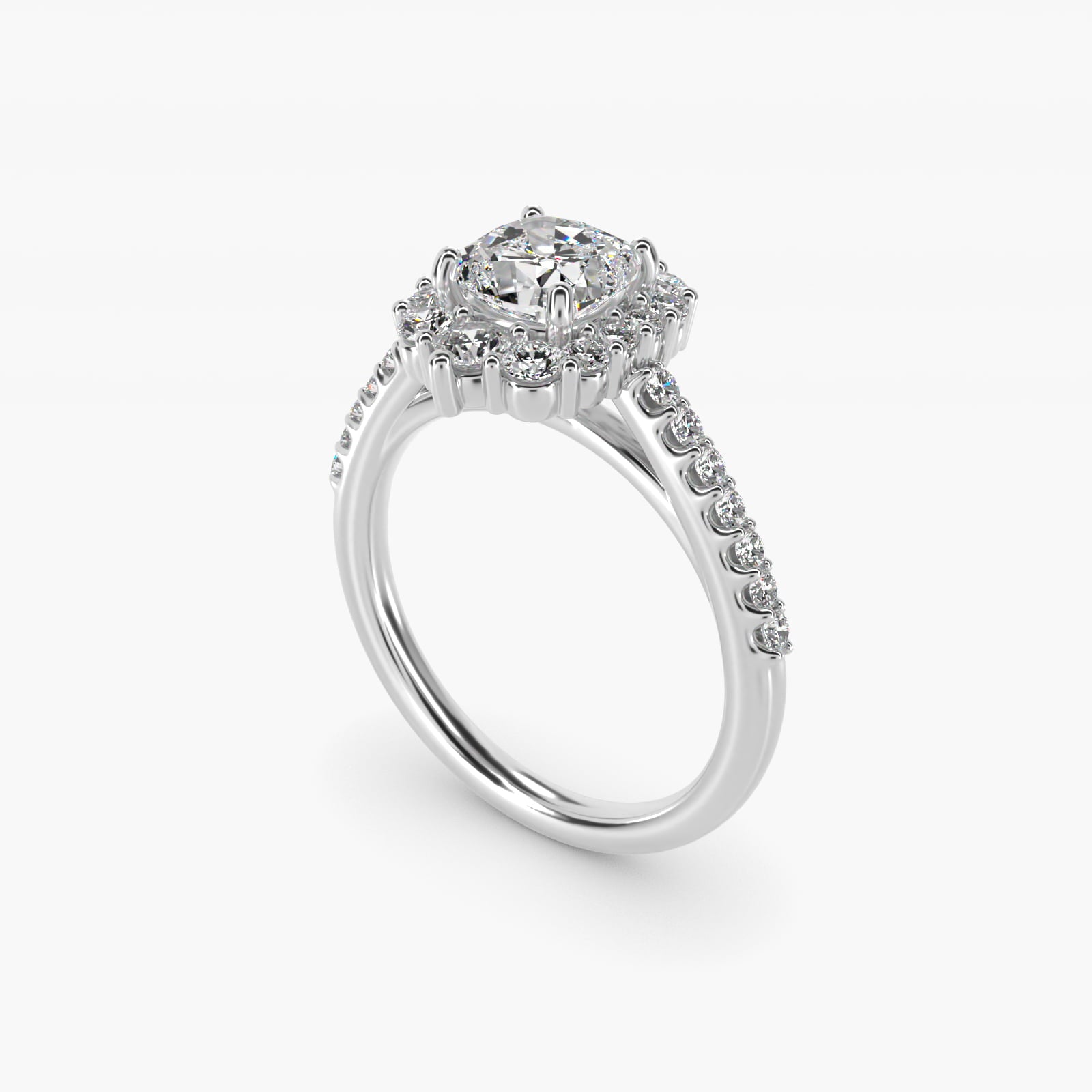Graduated Diamond Halo Engagement Ring In 14K White Gold By James Allen - Cushion Center
