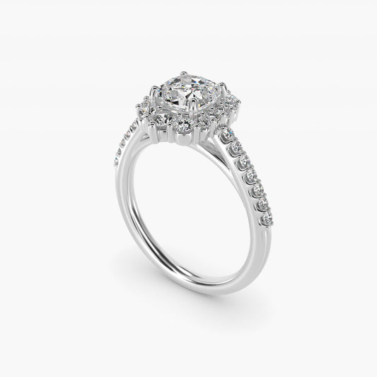 Graduated Diamond Halo Engagement Ring In 14K White Gold By James Allen - Cushion Center