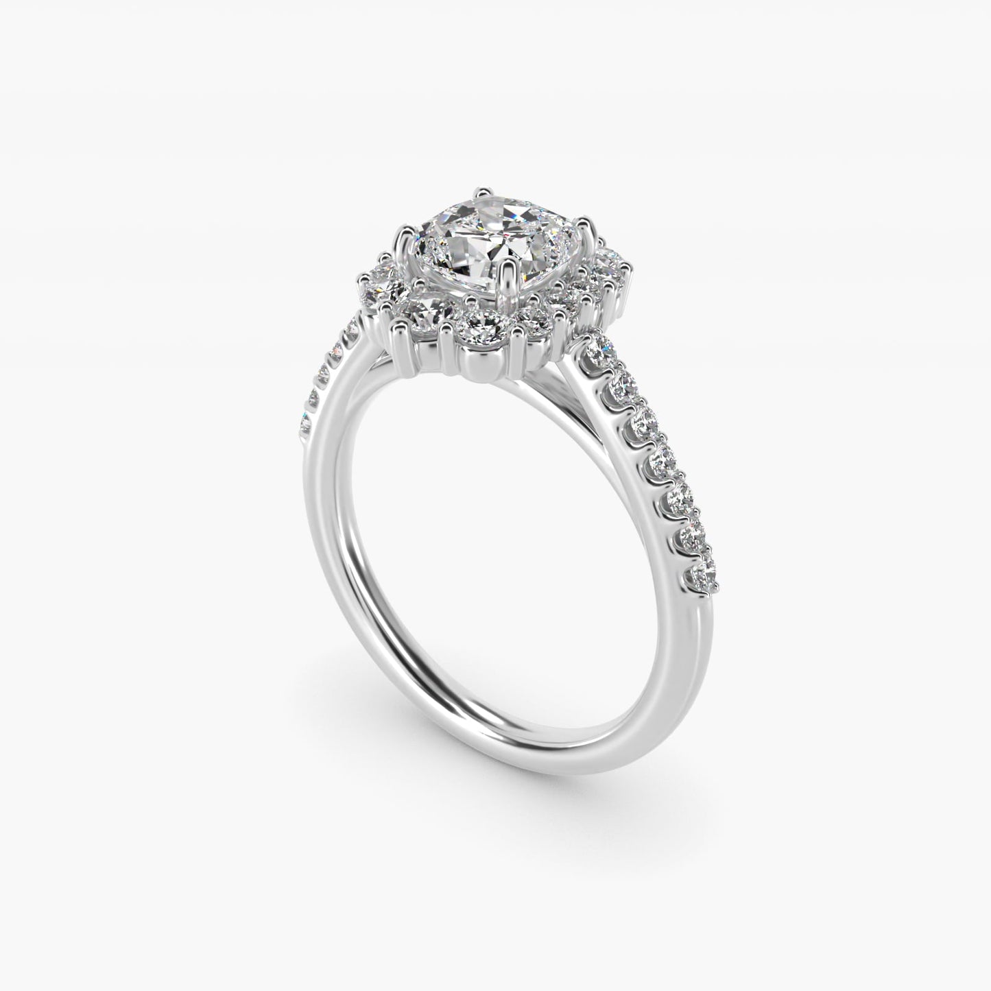 Graduated Diamond Halo Engagement Ring In 18k White Gold By James Allen - Cushion Center