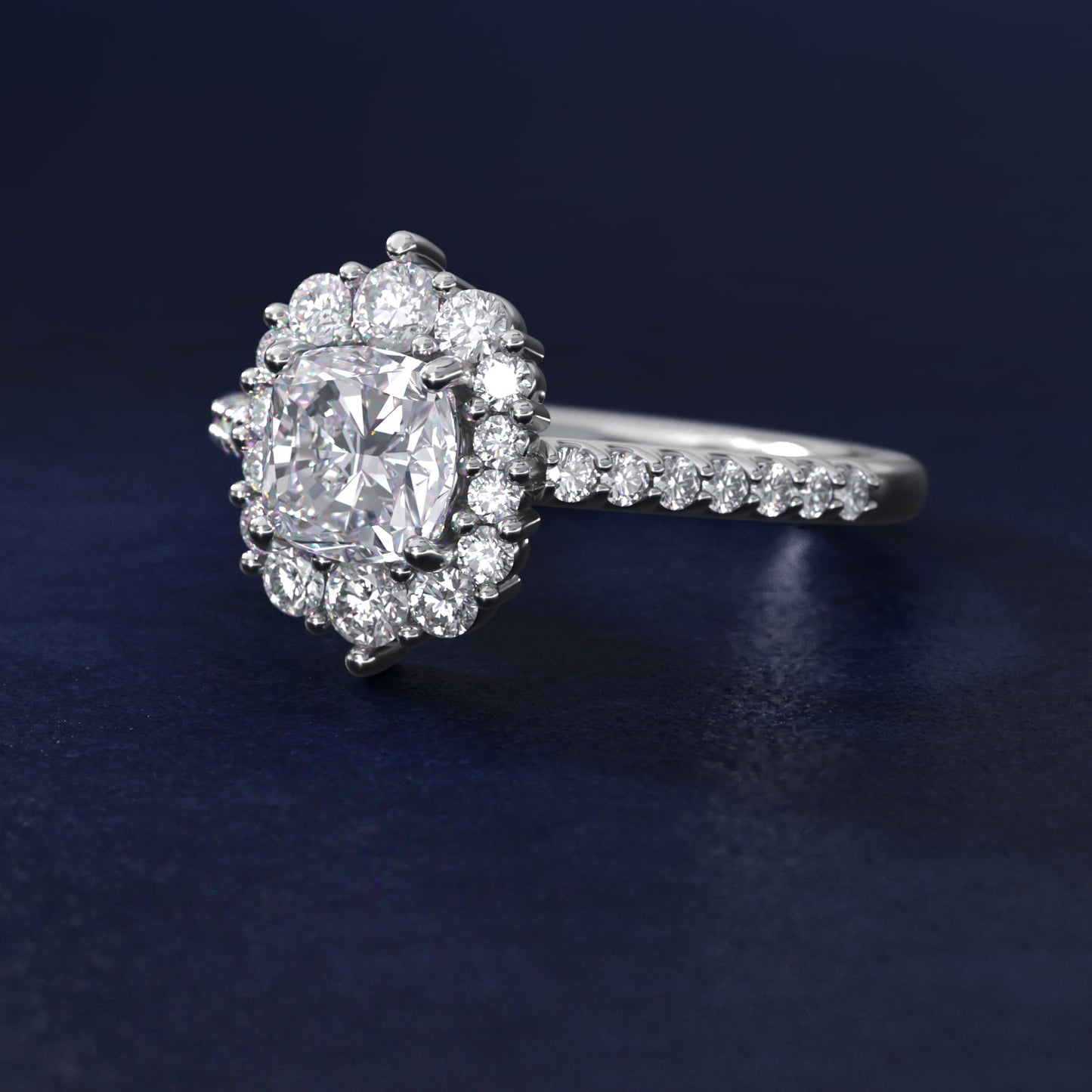 Graduated Diamond Halo Engagement Ring In 14K White Gold By James Allen - Cushion Center