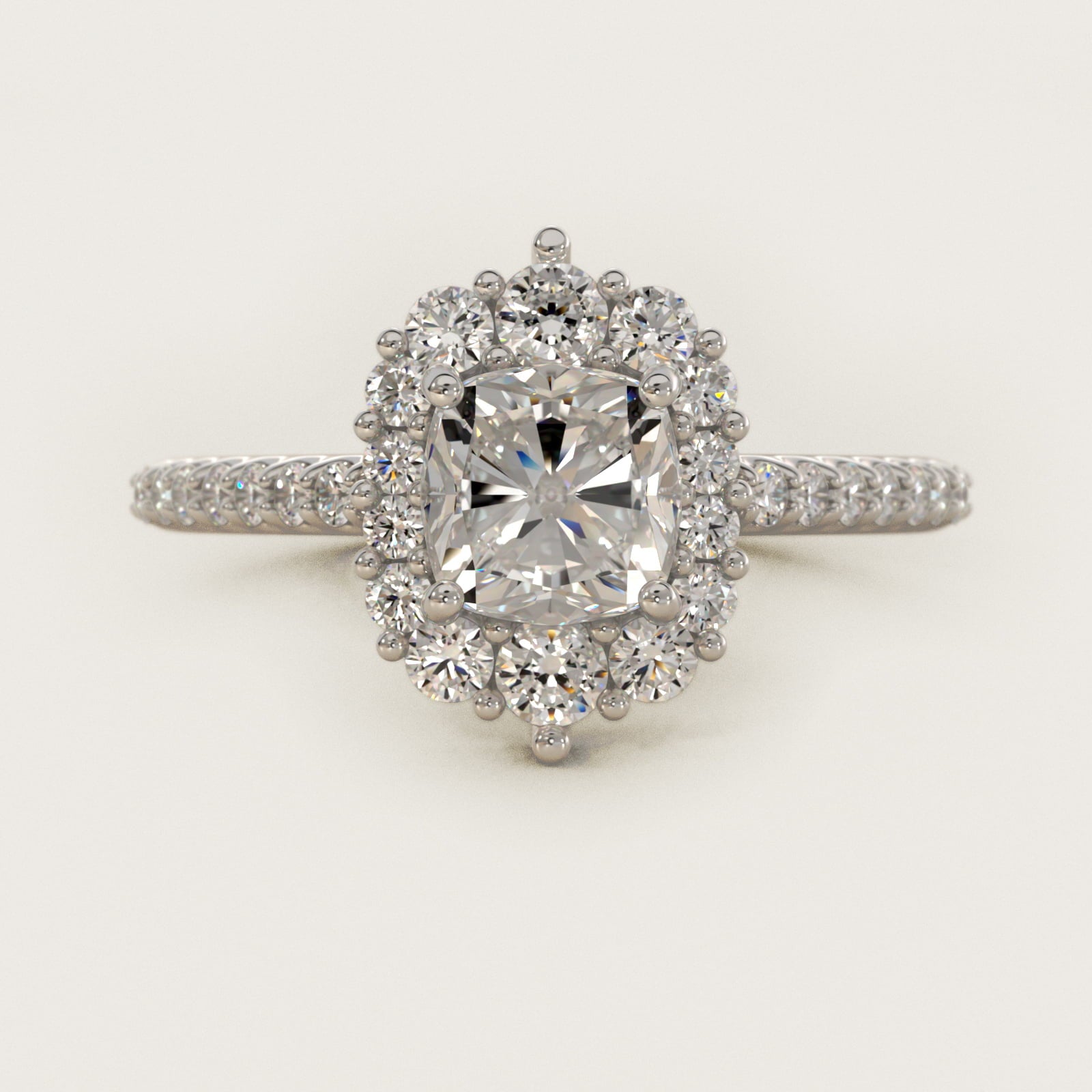 Graduated Diamond Halo Engagement Ring In 14K White Gold By James Allen - Cushion Center