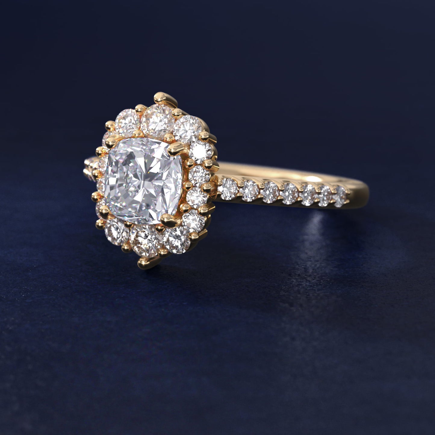 Graduated Diamond Halo Engagement Ring In 14K Yellow Gold By James Allen - Cushion Center