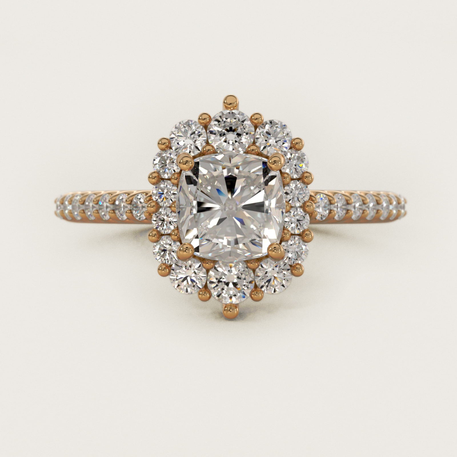 Graduated Diamond Halo Engagement Ring In 14K Yellow Gold By James Allen - Cushion Center