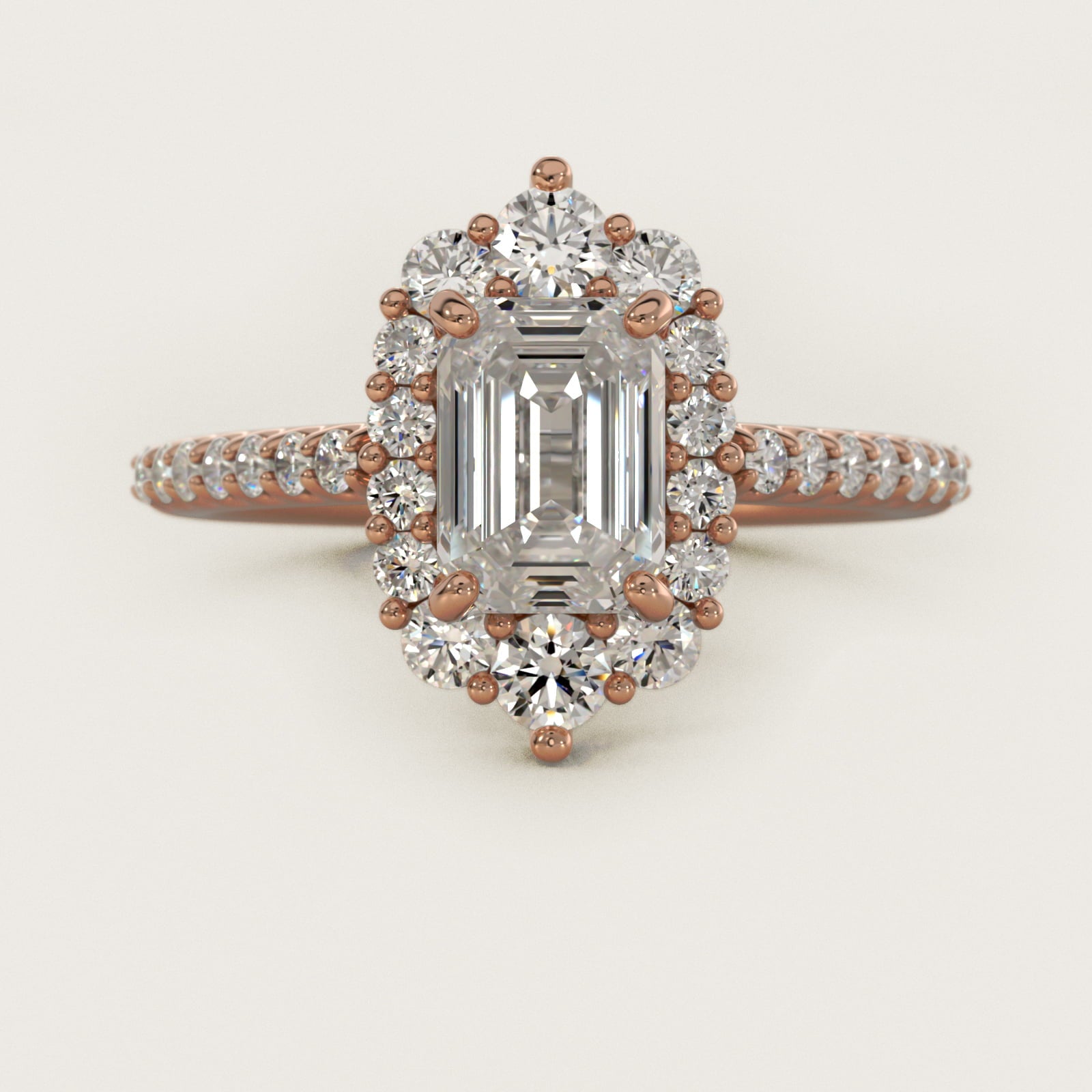 Graduated Diamond Halo Engagement Ring In 14K Rose Gold By James Allen - Emerald Center