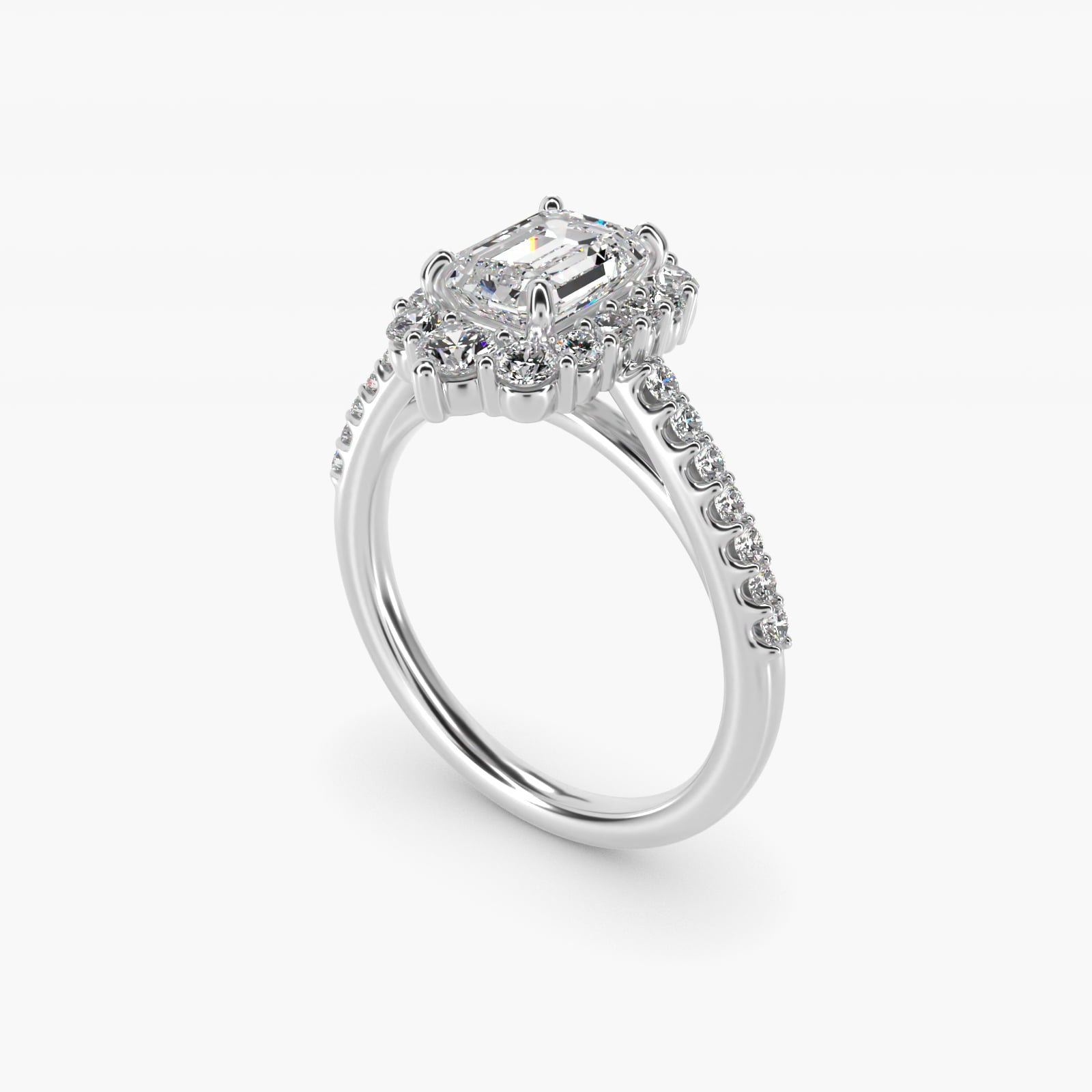 Graduated Diamond Halo Engagement Ring In 14K White Gold By James Allen - Emerald Center