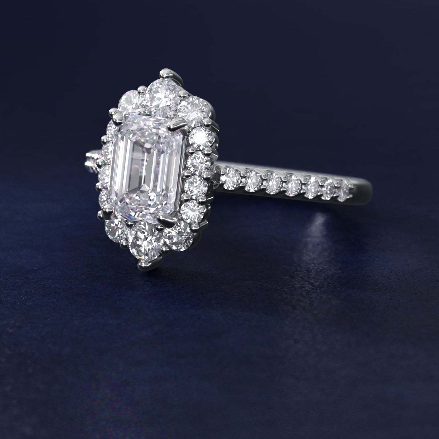 Graduated Diamond Halo Engagement Ring In 14K White Gold By James Allen - Emerald Center