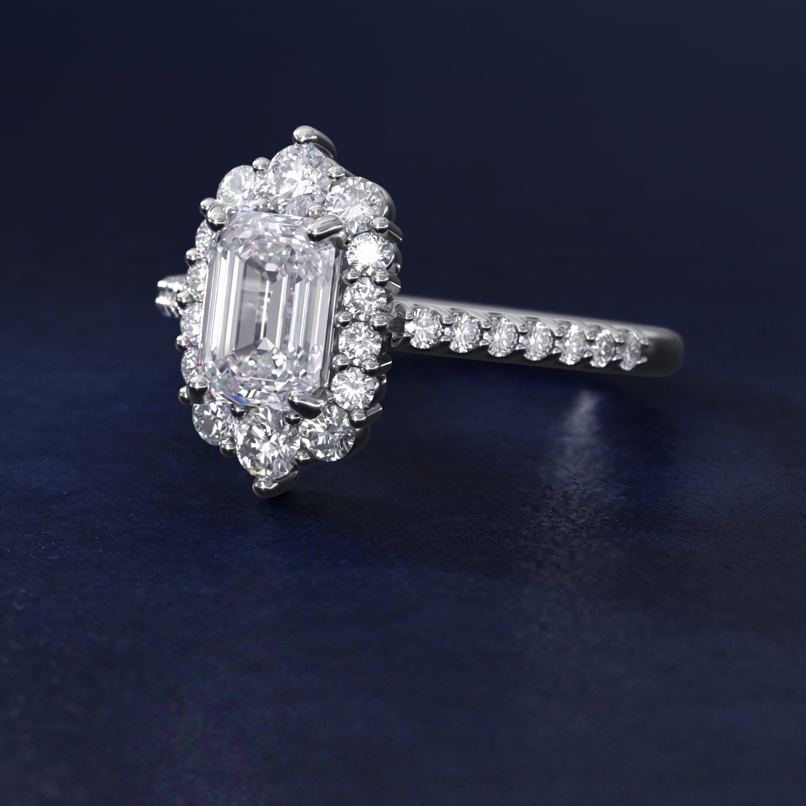 Graduated Diamond Halo Engagement Ring In 14K White Gold By James Allen - Emerald Center