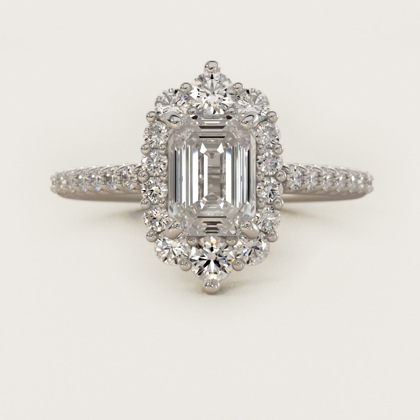 Graduated Diamond Halo Engagement Ring In 14K White Gold By James Allen - Emerald Center