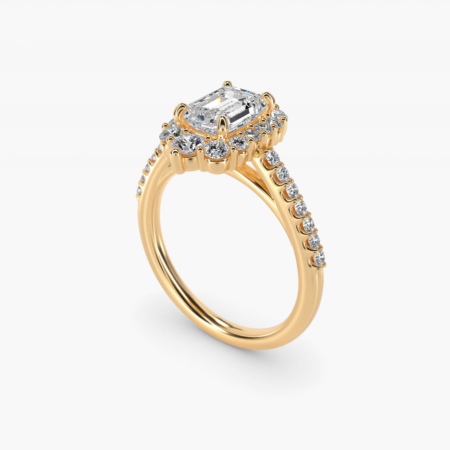 Graduated Diamond Halo Engagement Ring In 14K Yellow Gold By James Allen - Emerald Center