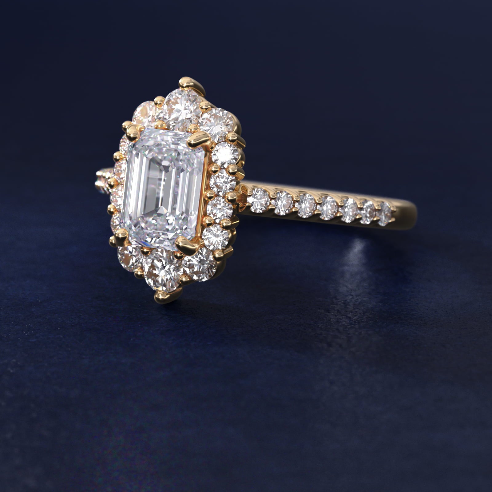 Graduated Diamond Halo Engagement Ring In 14K Yellow Gold By James Allen - Emerald Center