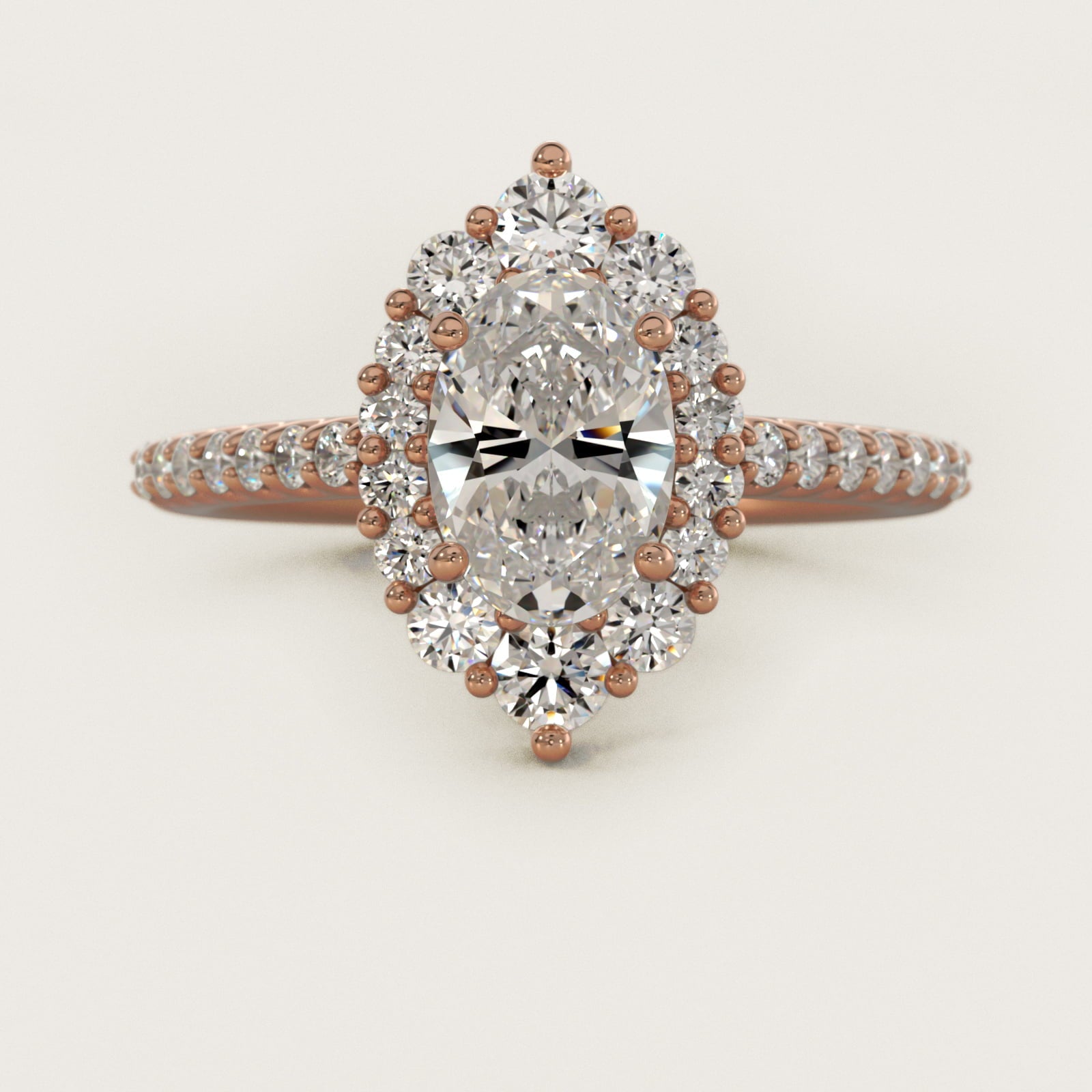 Graduated Diamond Halo Engagement Ring In 14K Rose Gold By James Allen - Oval Center