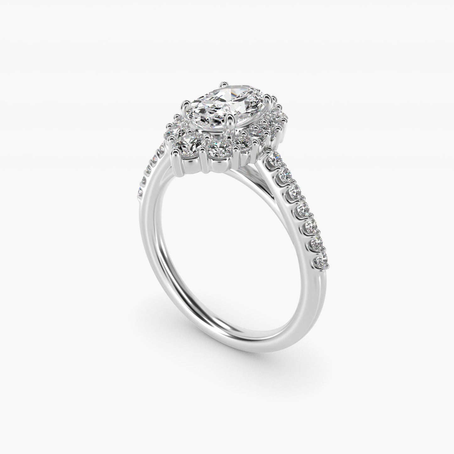 Graduated Diamond Halo Engagement Ring In 14K White Gold By James Allen - Oval Center