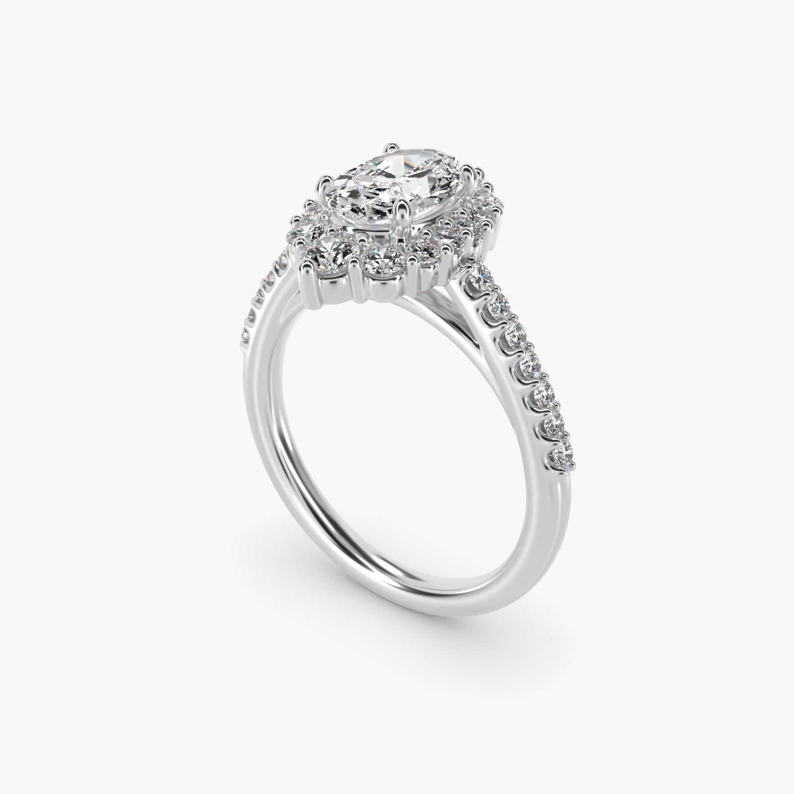 Graduated Diamond Halo Engagement Ring In 14K White Gold By James Allen - Oval Center