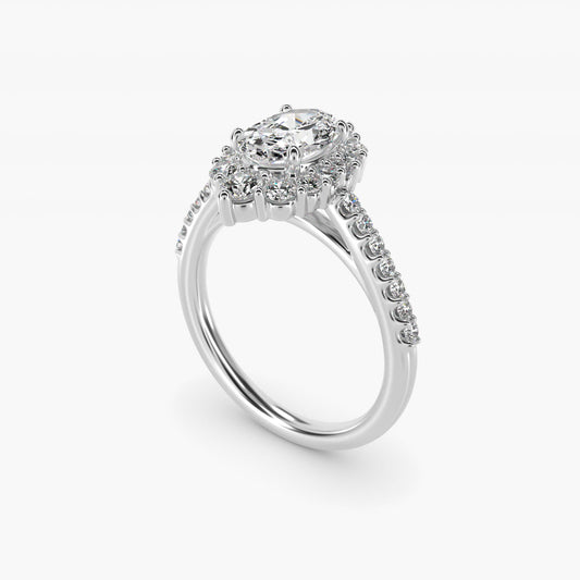 Graduated Diamond Halo Engagement Ring In 14K White Gold By James Allen - Oval Center