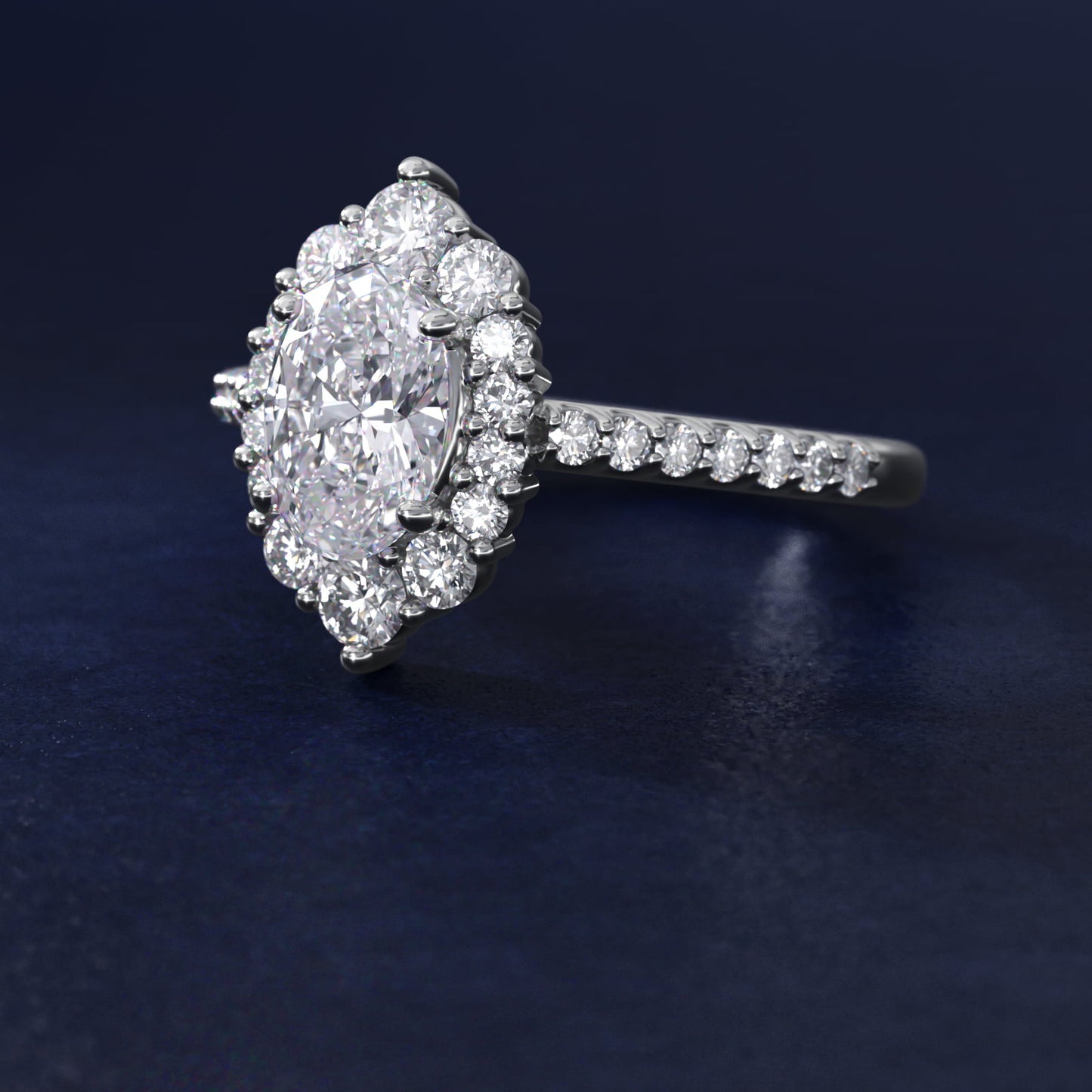 Graduated Diamond Halo Engagement Ring In 14K White Gold By James Allen - Oval Center