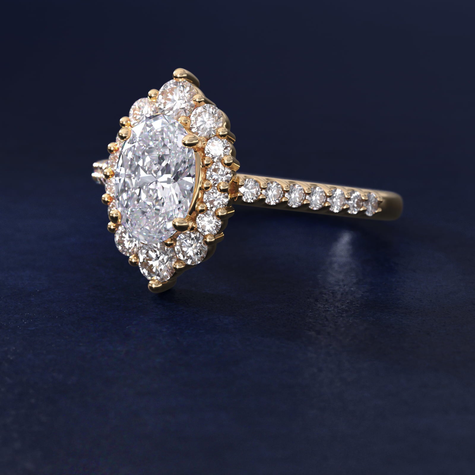 Graduated Diamond Halo Engagement Ring In 14K Yellow Gold By James Allen - Oval Center