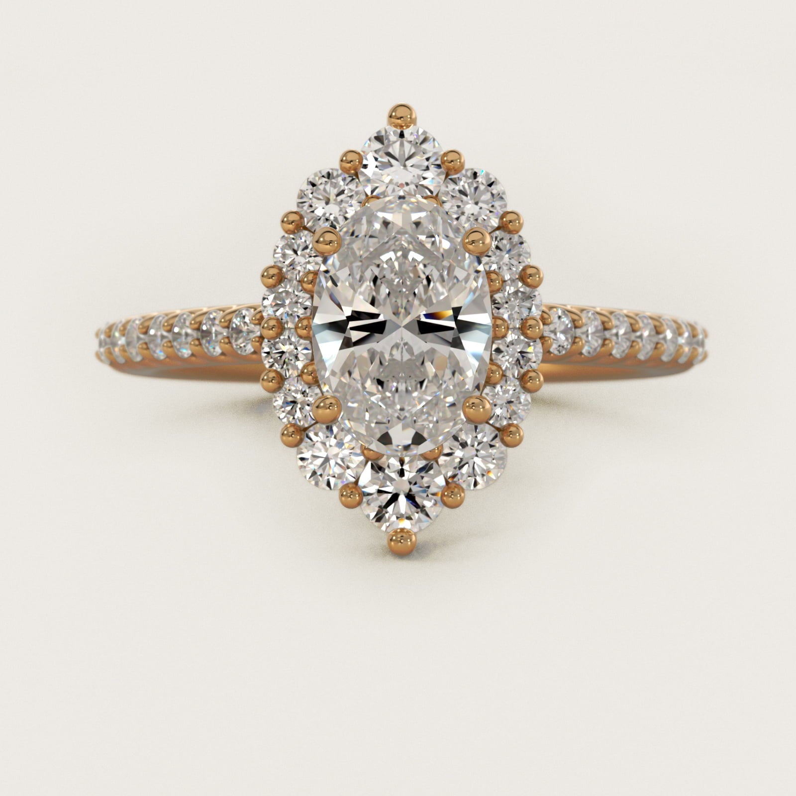 Graduated Diamond Halo Engagement Ring In 14K Yellow Gold By James Allen - Oval Center