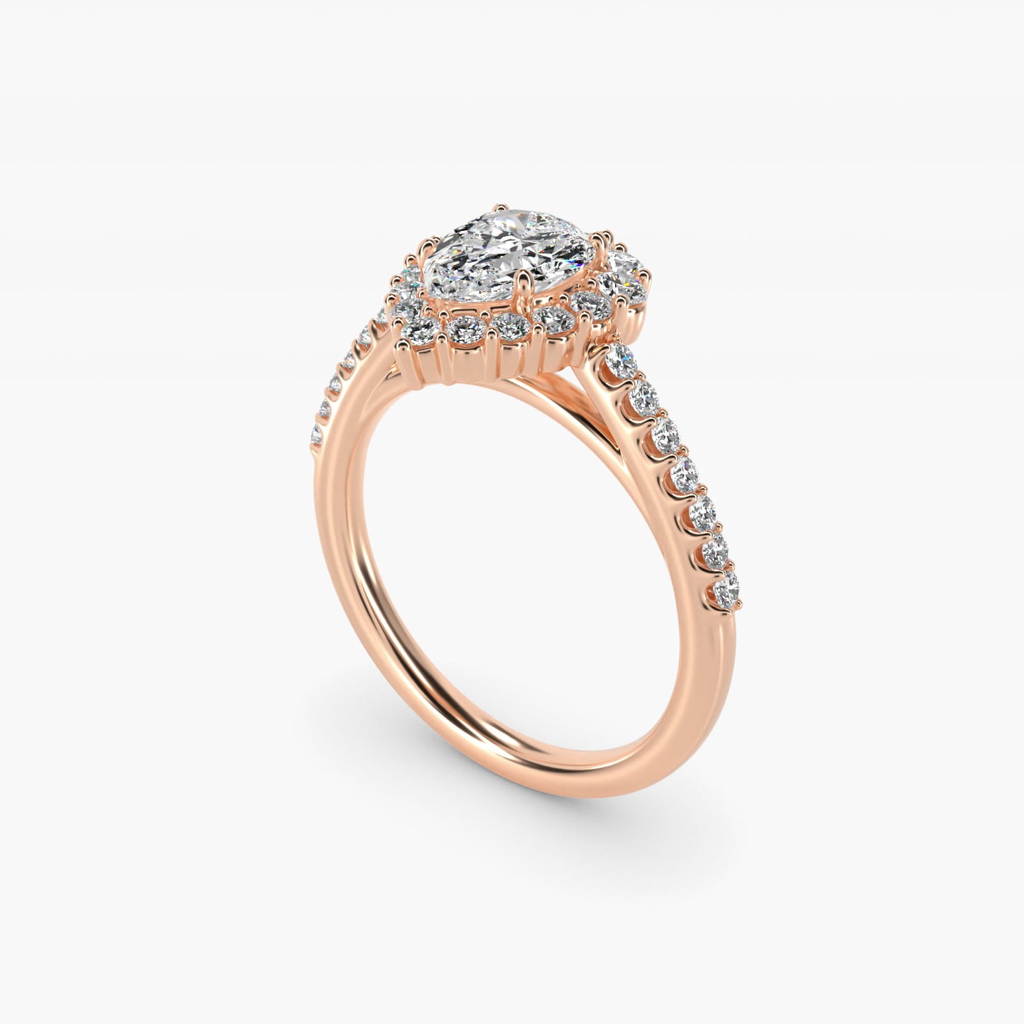 Graduated Diamond Halo Engagement Ring In 14K Rose Gold By James Allen - Pear Center