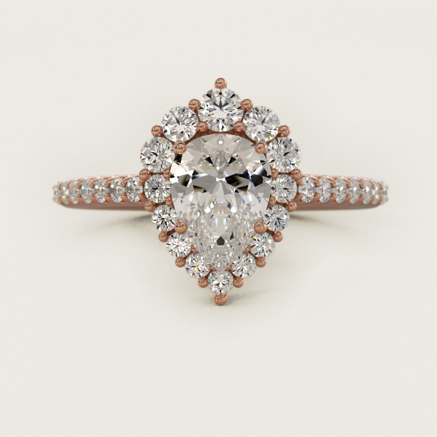 Graduated Diamond Halo Engagement Ring In 14K Rose Gold By James Allen - Pear Center